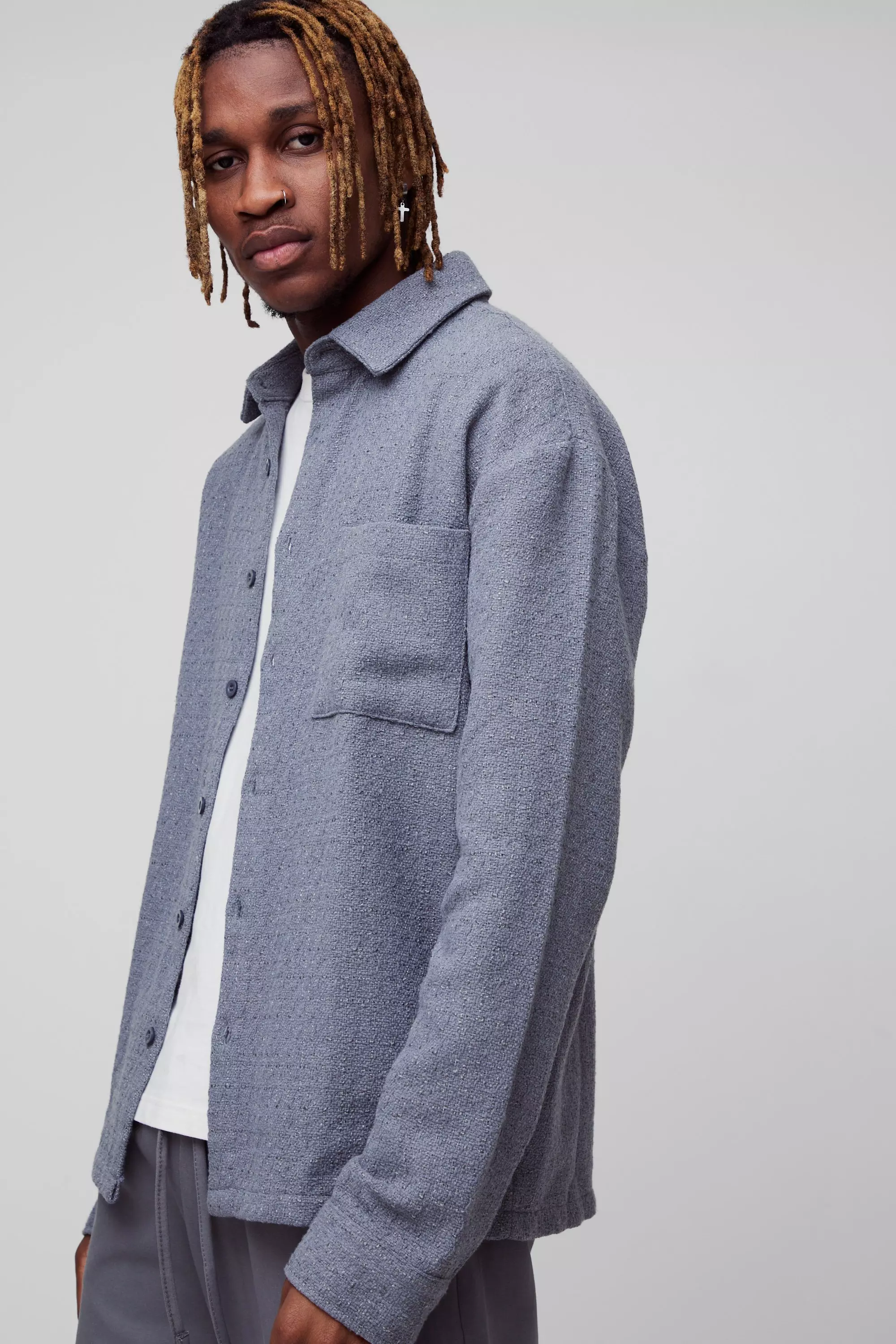 Charcoal Tall Regular Fit Boucle Overshirt alternative image