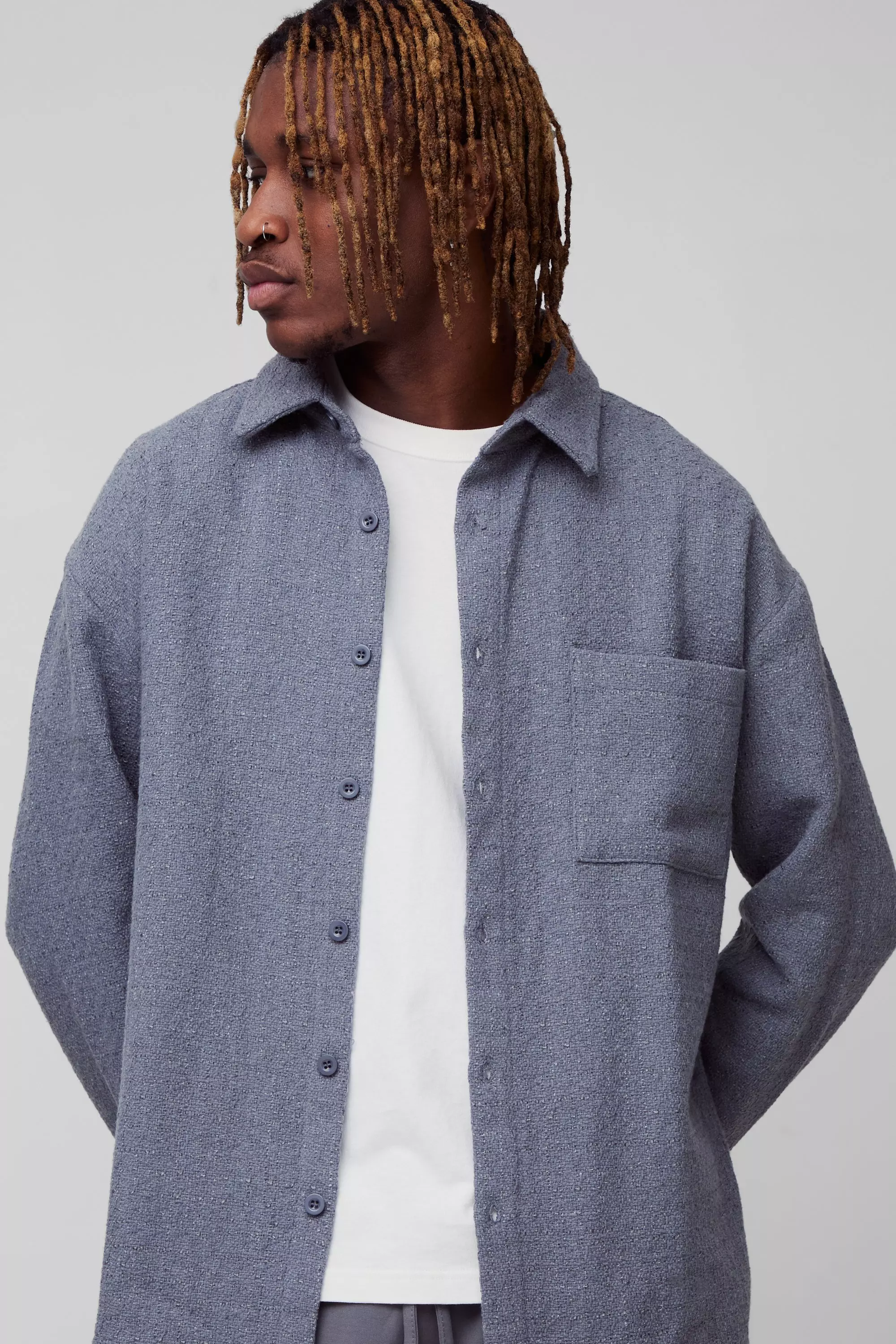 Charcoal Tall Bouclé Regular Fit Overhemd alternatieve afbeelding