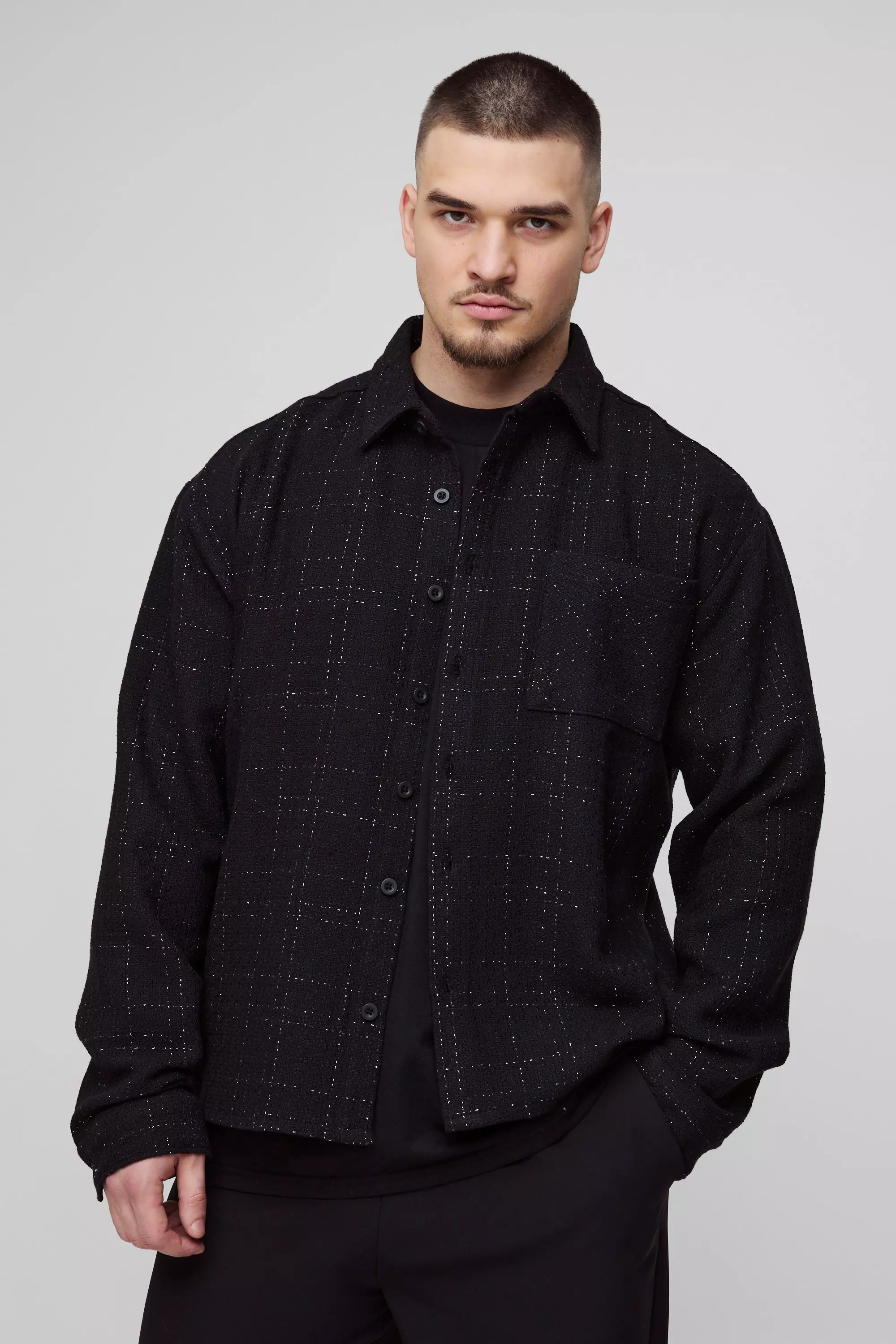 Black Tall Oversized Bouclé Overhemd alternatieve afbeelding