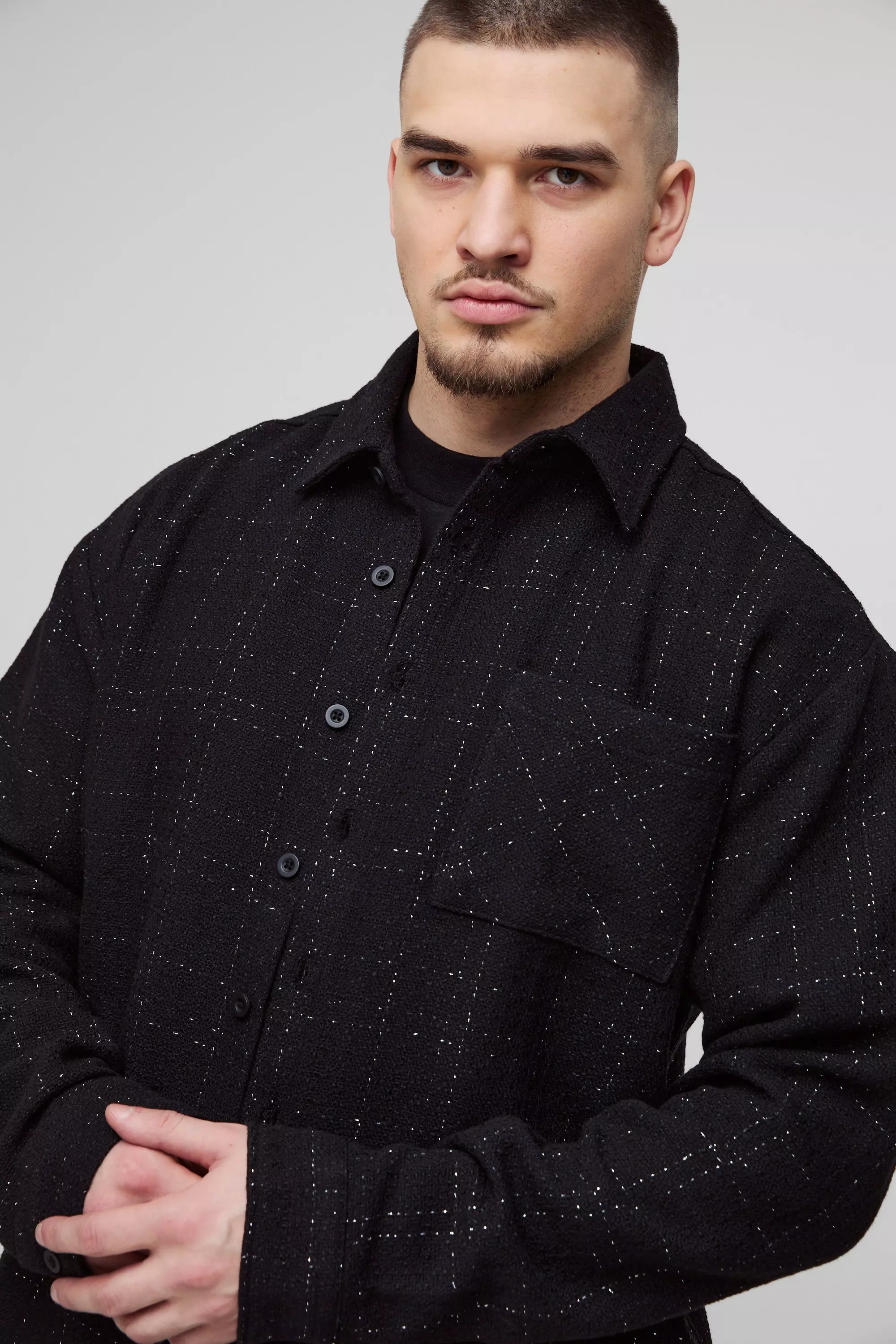Black Tall Oversized Bouclé Overhemd alternatieve afbeelding