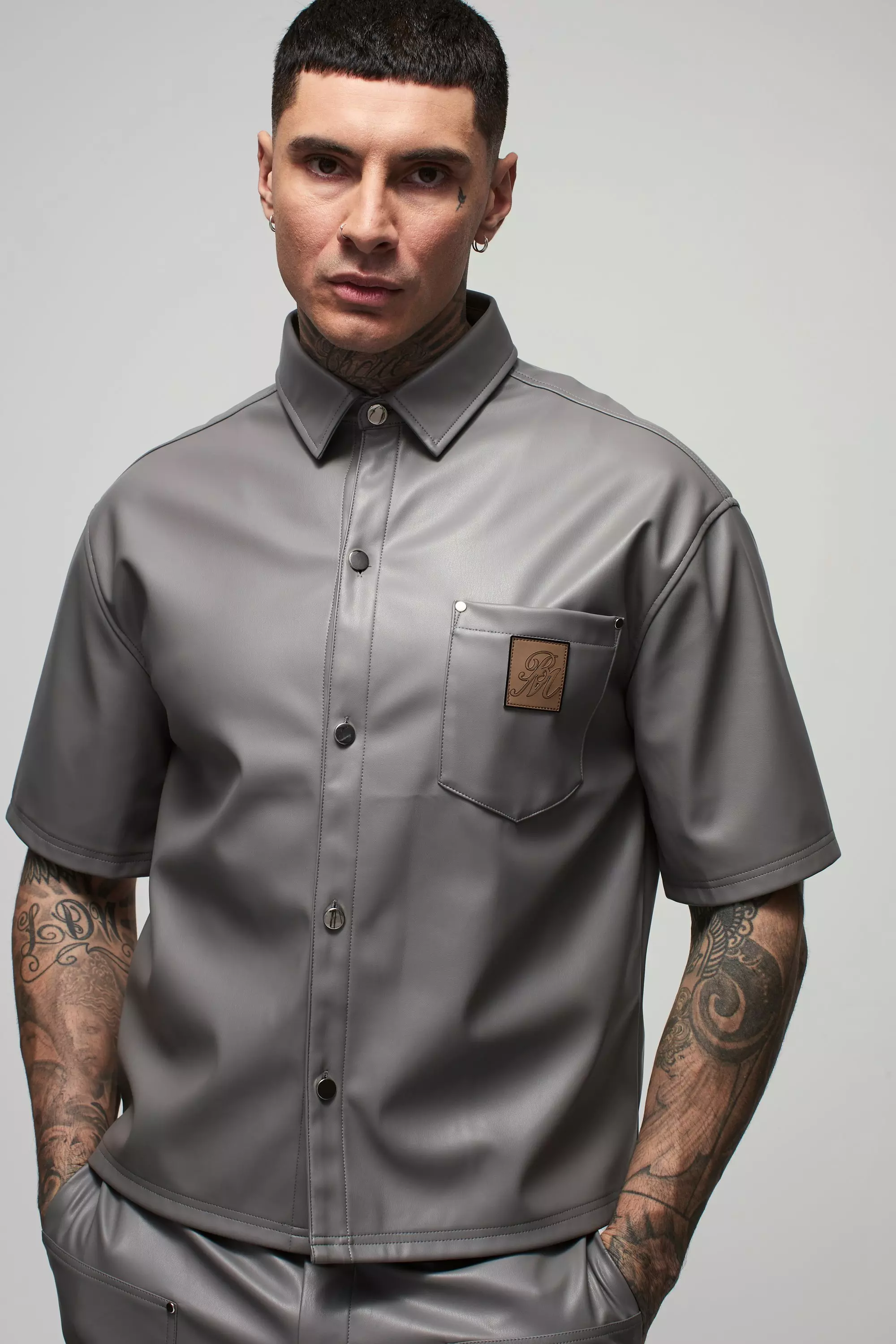 Tall - Chemise oversize synthétique, Grey autre image