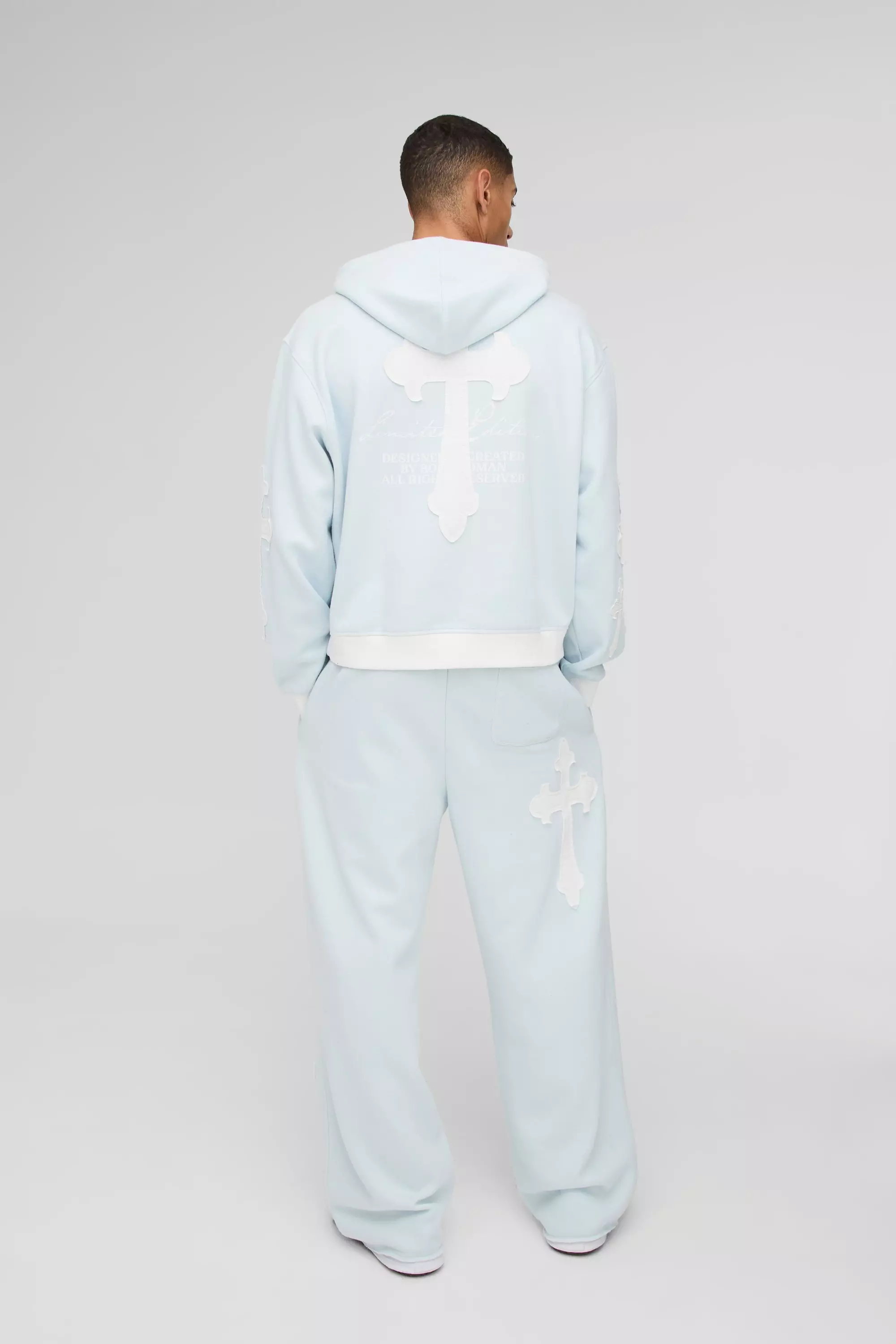 Light blue Wide Leg Limited Edition Cross Applique Joggers alternative image