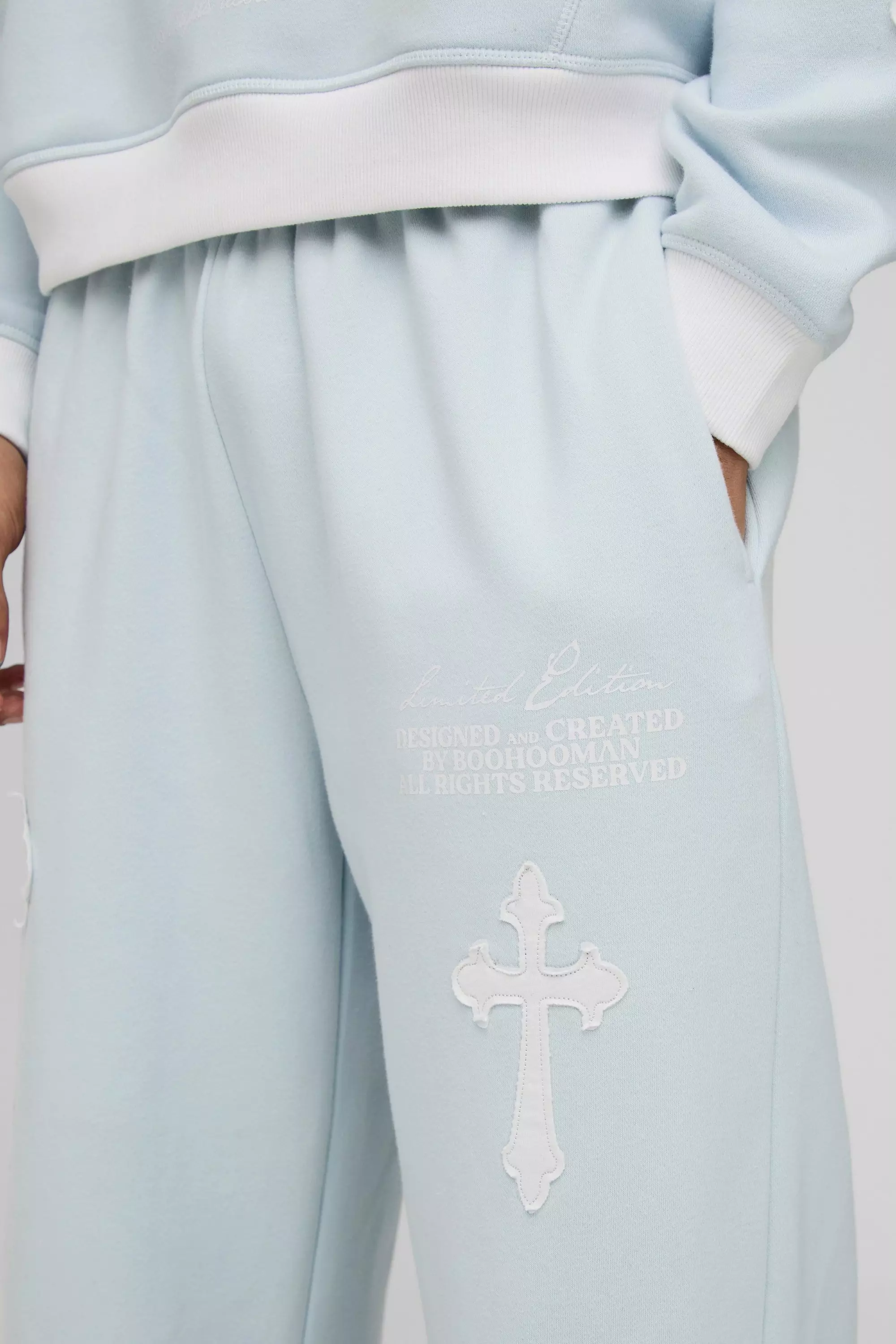 Light blue Wide Leg Limited Edition Cross Applique Joggers alternative image
