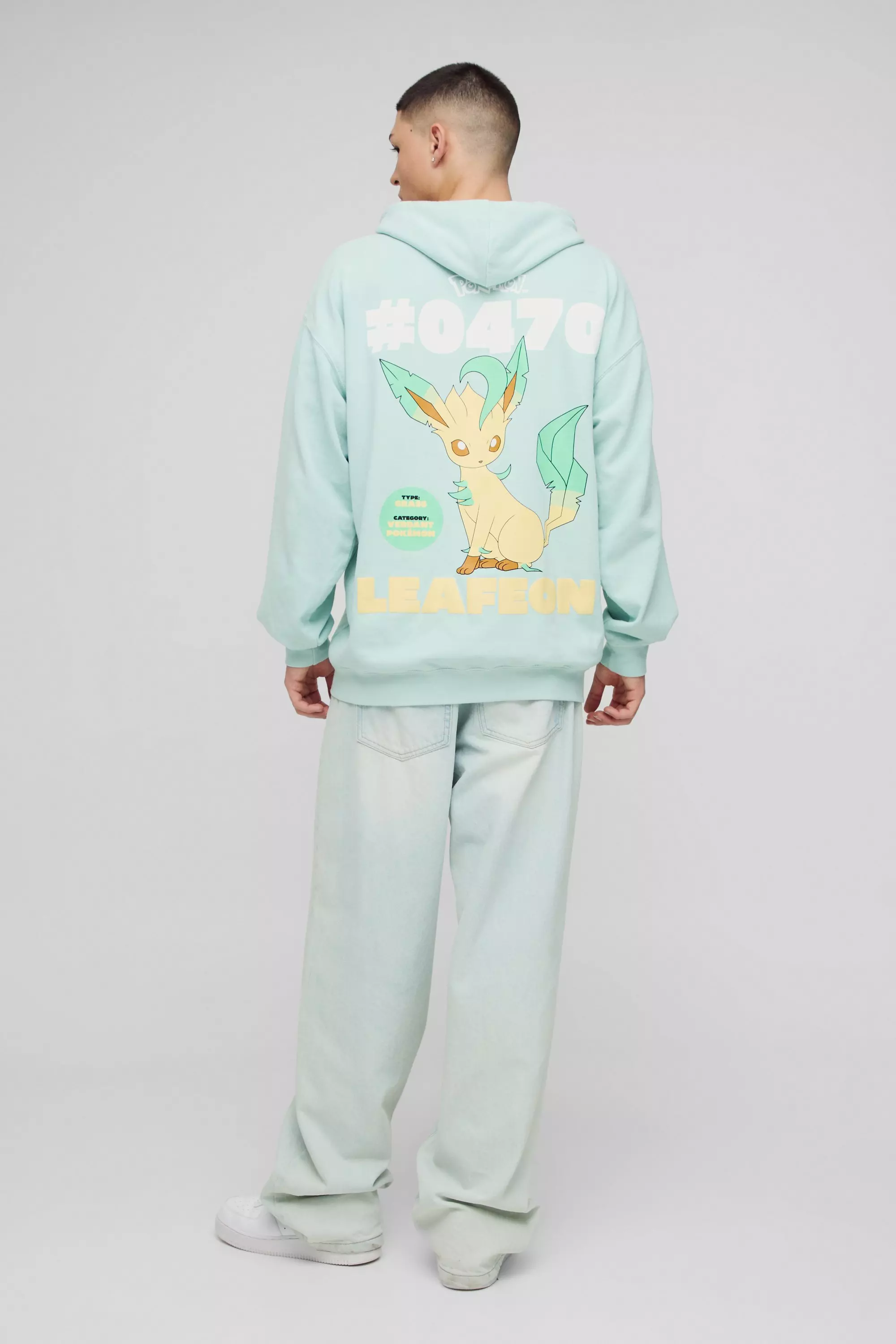 Oversized Pokemon Leafeon License Wash Print Hoodie boohooMAN USA