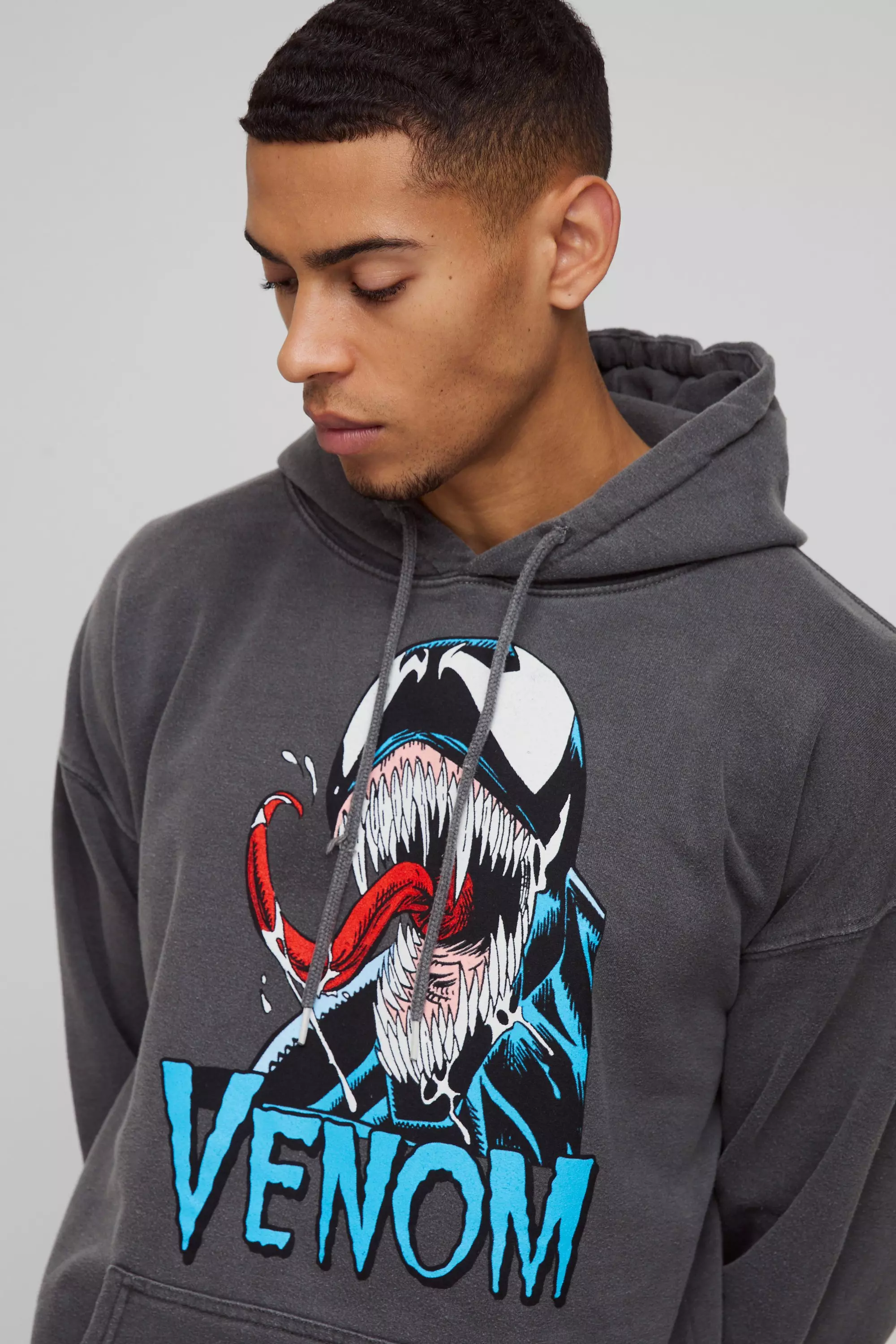 Charcoal Oversized Marvel Venom Wash License Hoodie alternative image