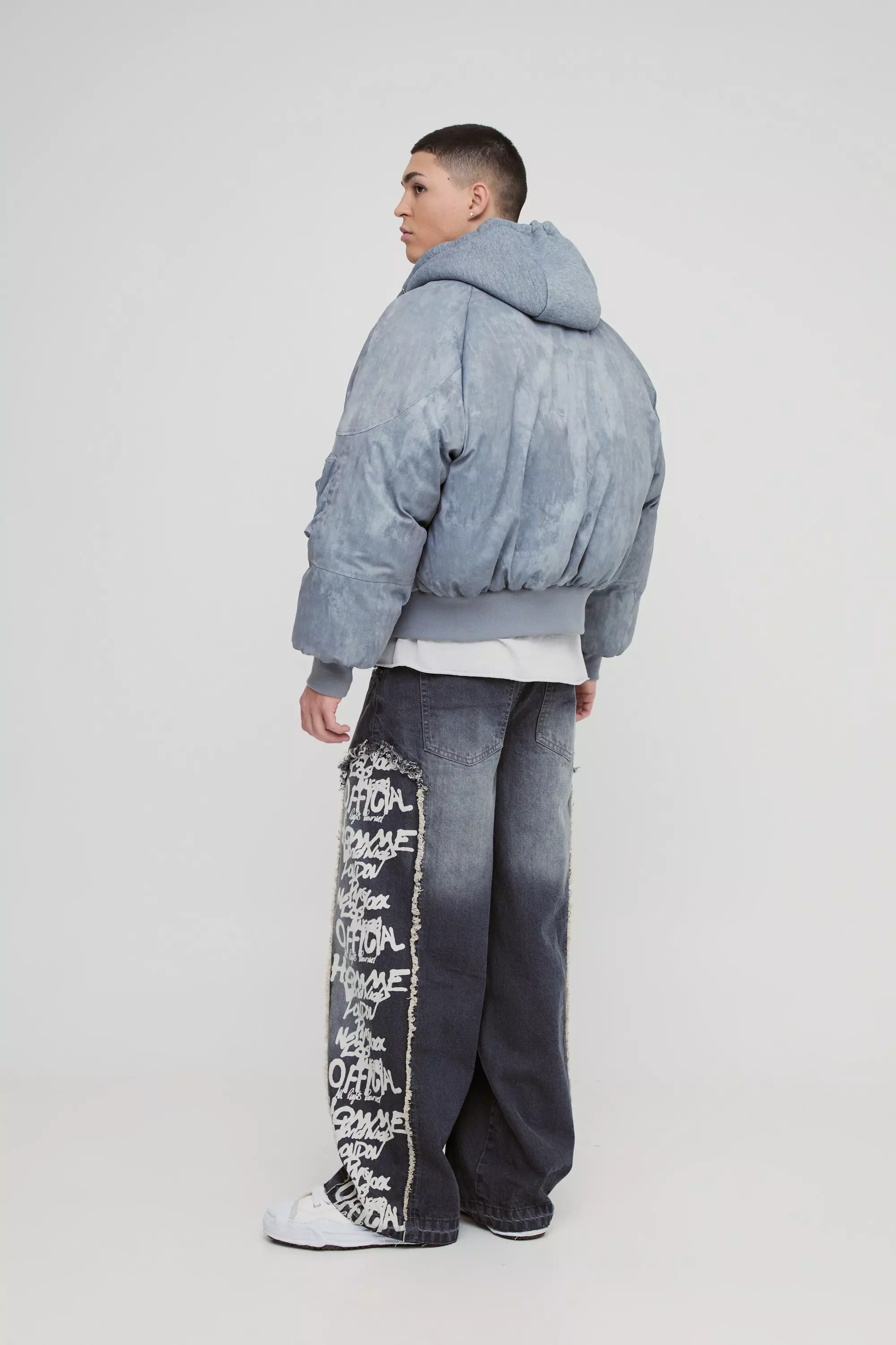 Grey Baggy Rigid Printed Panel Denim Jeans alternative image
