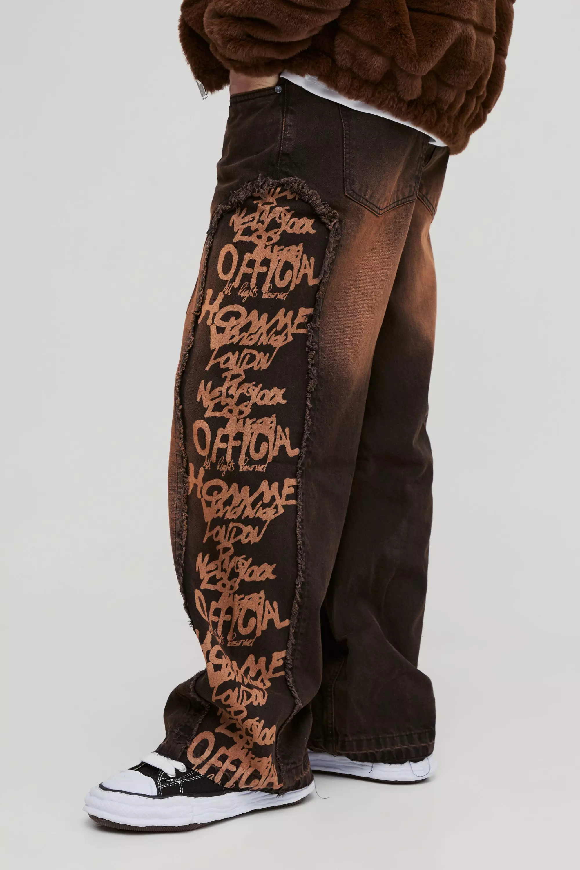 Brown Onbewerkte Baggy Jeans Met Panelen En Print alternatieve afbeelding