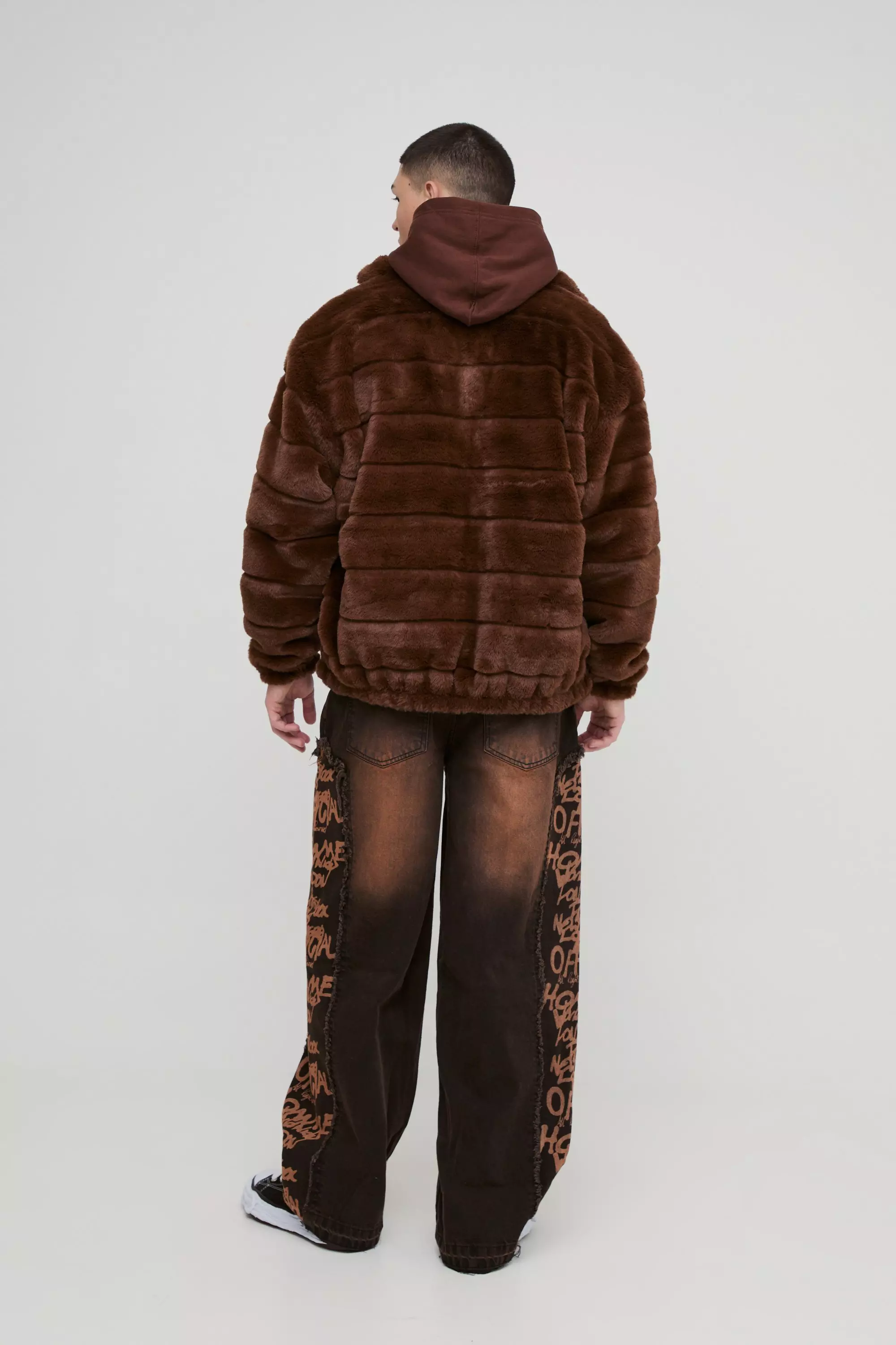 Brown Onbewerkte Baggy Jeans Met Panelen En Print alternatieve afbeelding
