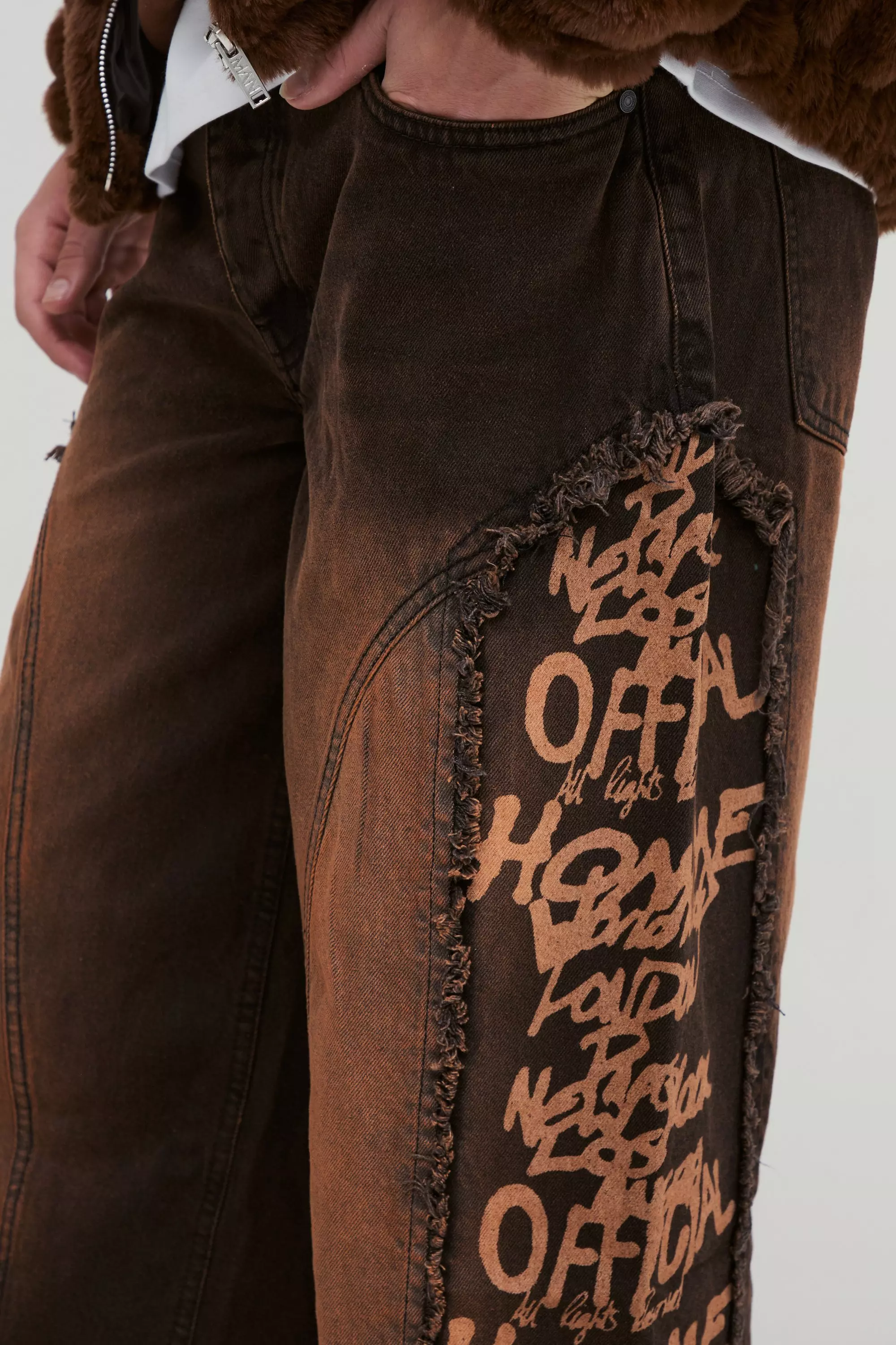 Brown Onbewerkte Baggy Jeans Met Panelen En Print alternatieve afbeelding
