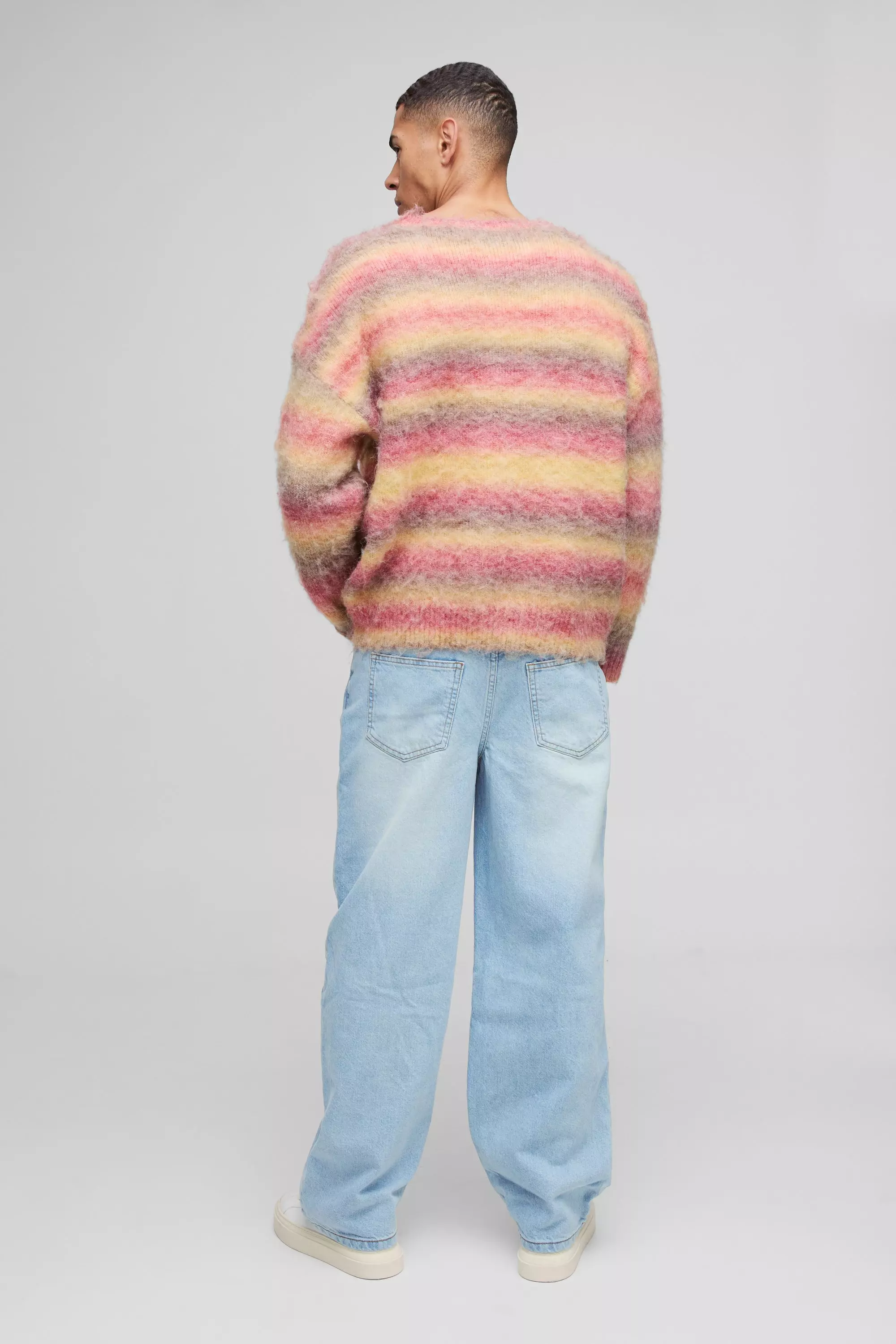 Jeans Rilassati In Denim Rigido Con Ricami, Light blue immagine alternativa