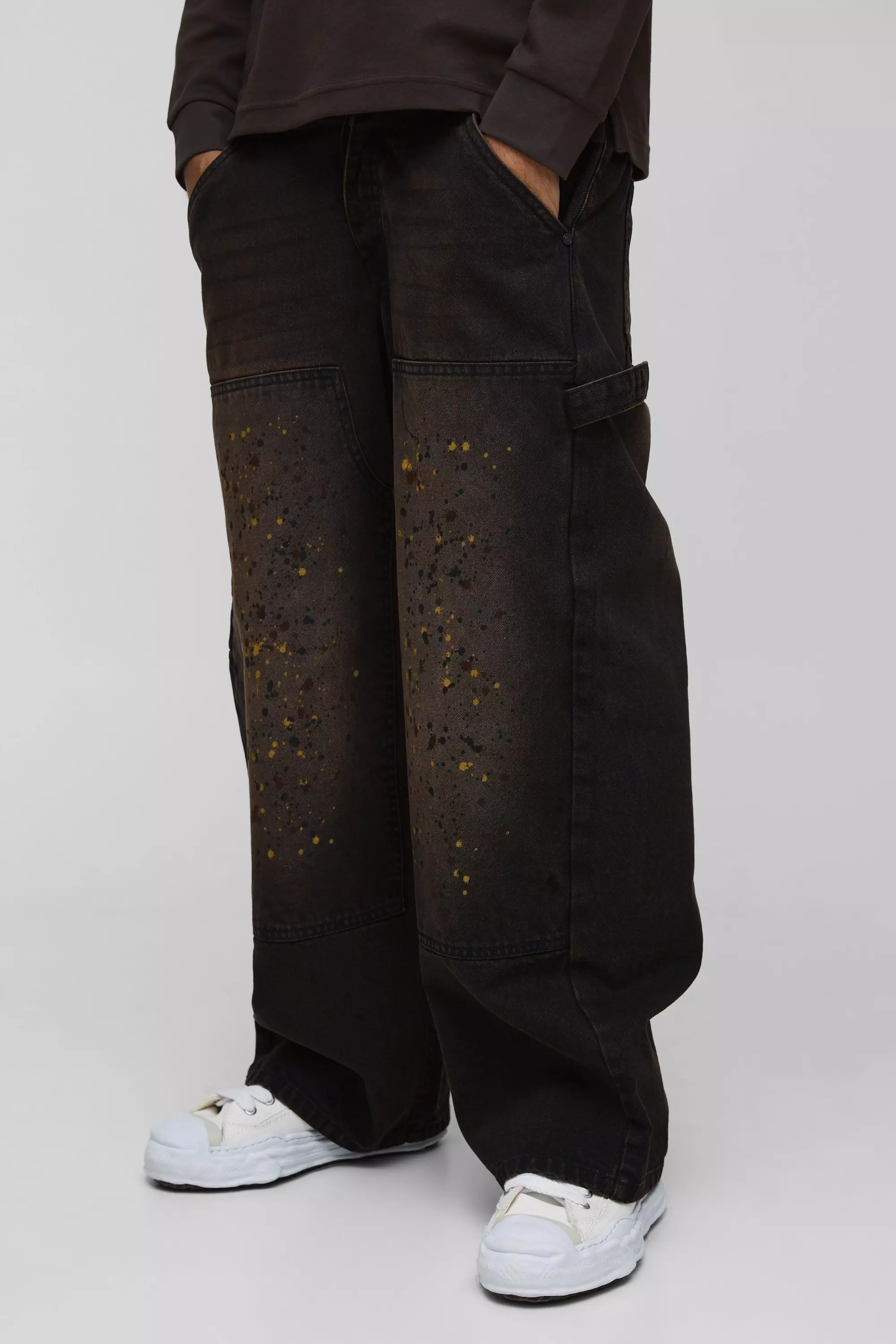Brown Baggy Rigid Paint Splatter Carpenter Denim Jeans alternative image