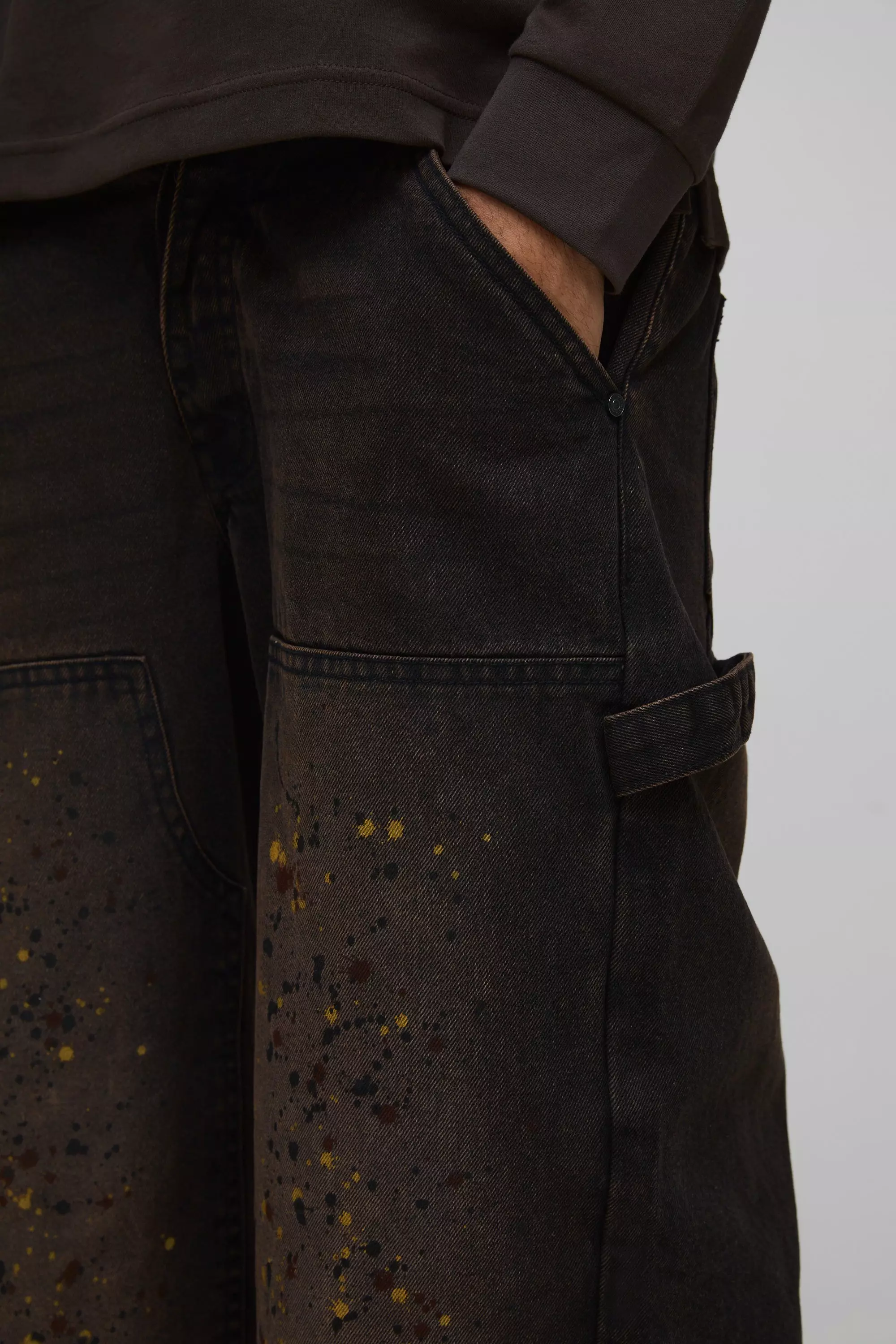 Brown Baggy Rigid Paint Splatter Carpenter Denim Jeans alternative image