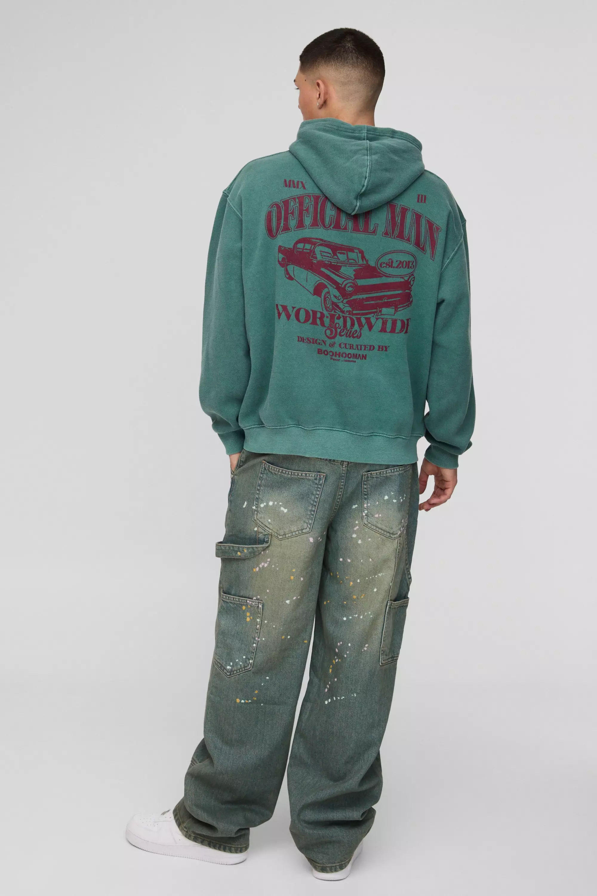 Relaxed Rigid Paint Splatter Carpenter Denim Jeans | boohooMAN USA