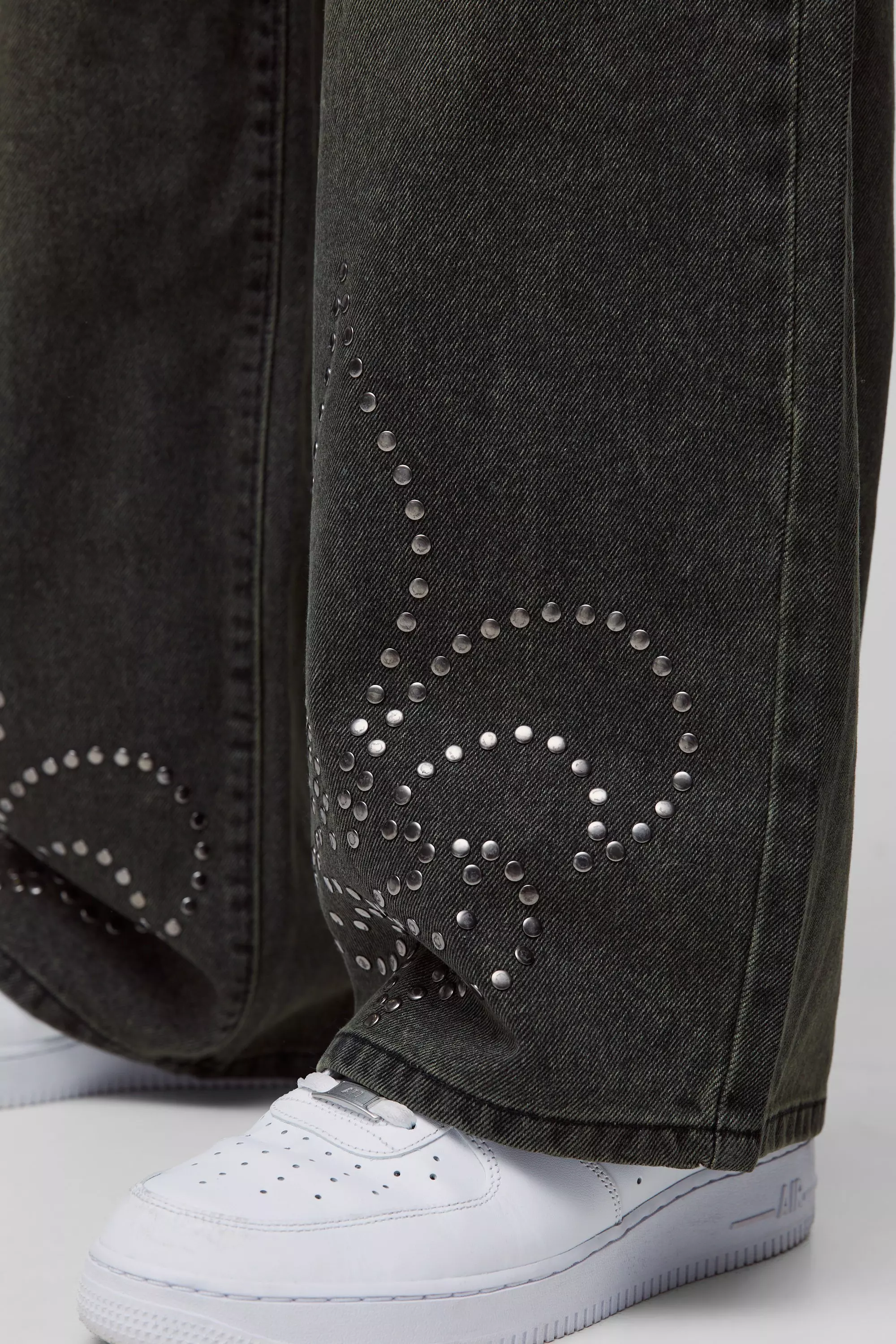 Petrol Baggy Rigid Cross Stud Applique Denim Jeans alternative image
