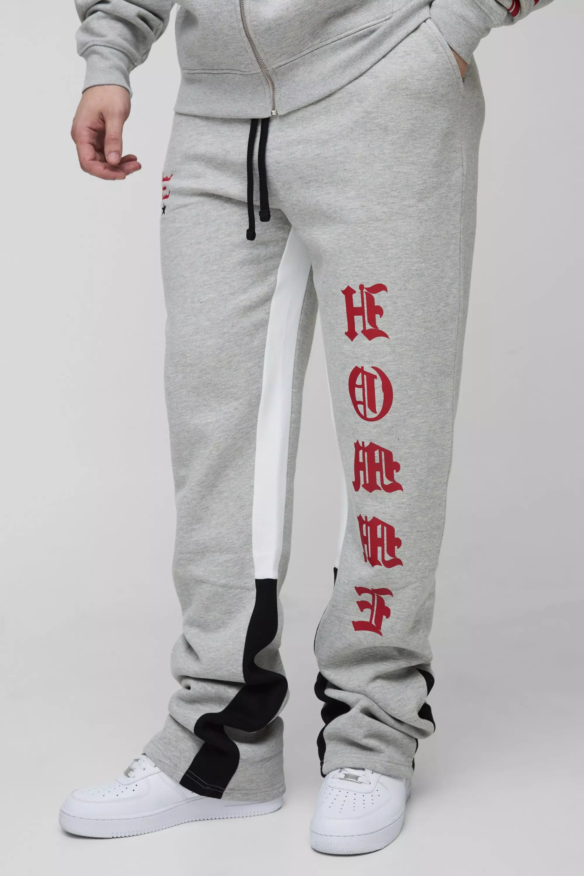 Tall Slim Stacked Homme Gusset Sweatpants Grey