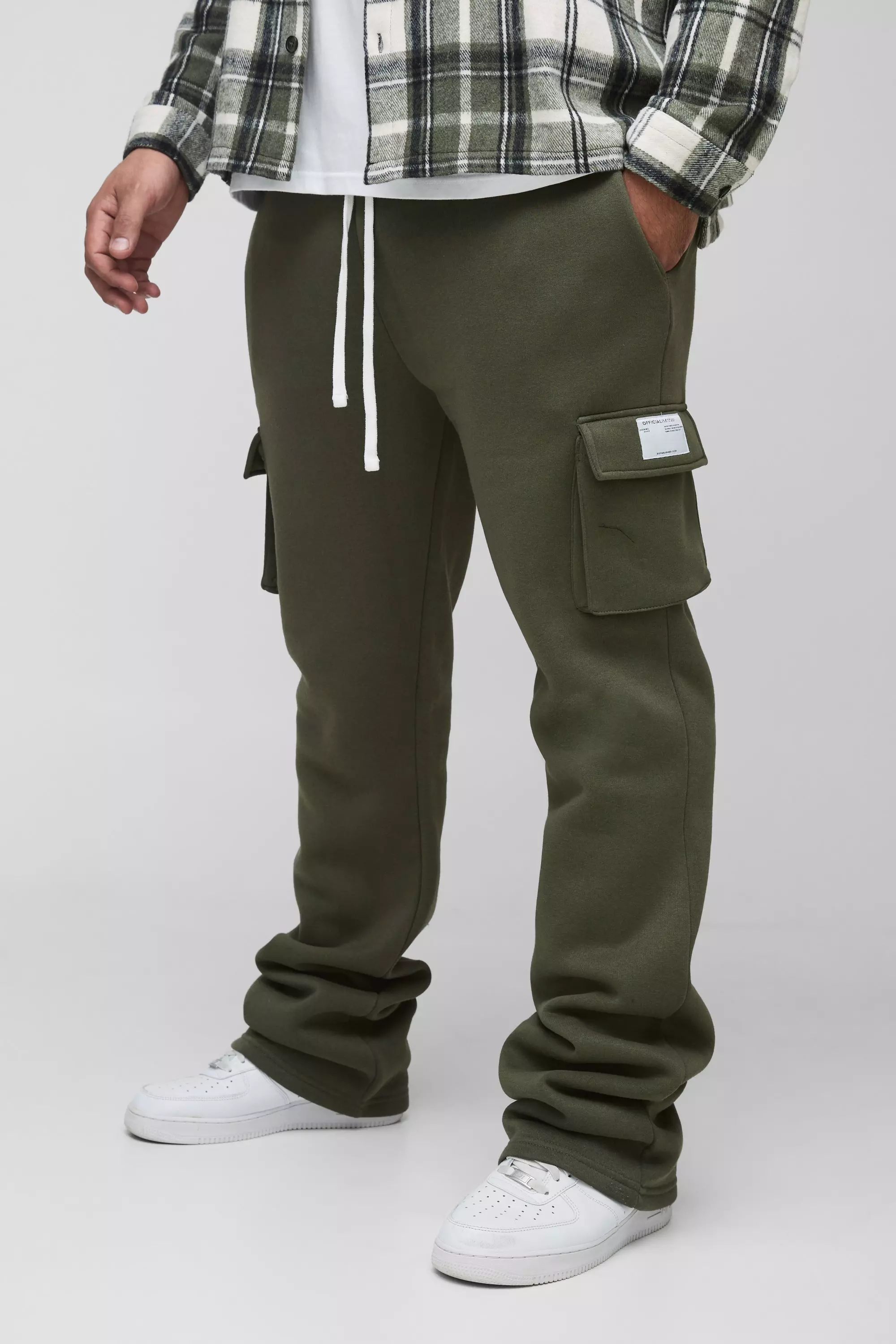 Plus Slim Fit Super Stacked Woven Tab Cargo Sweatpants boohooMAN USA