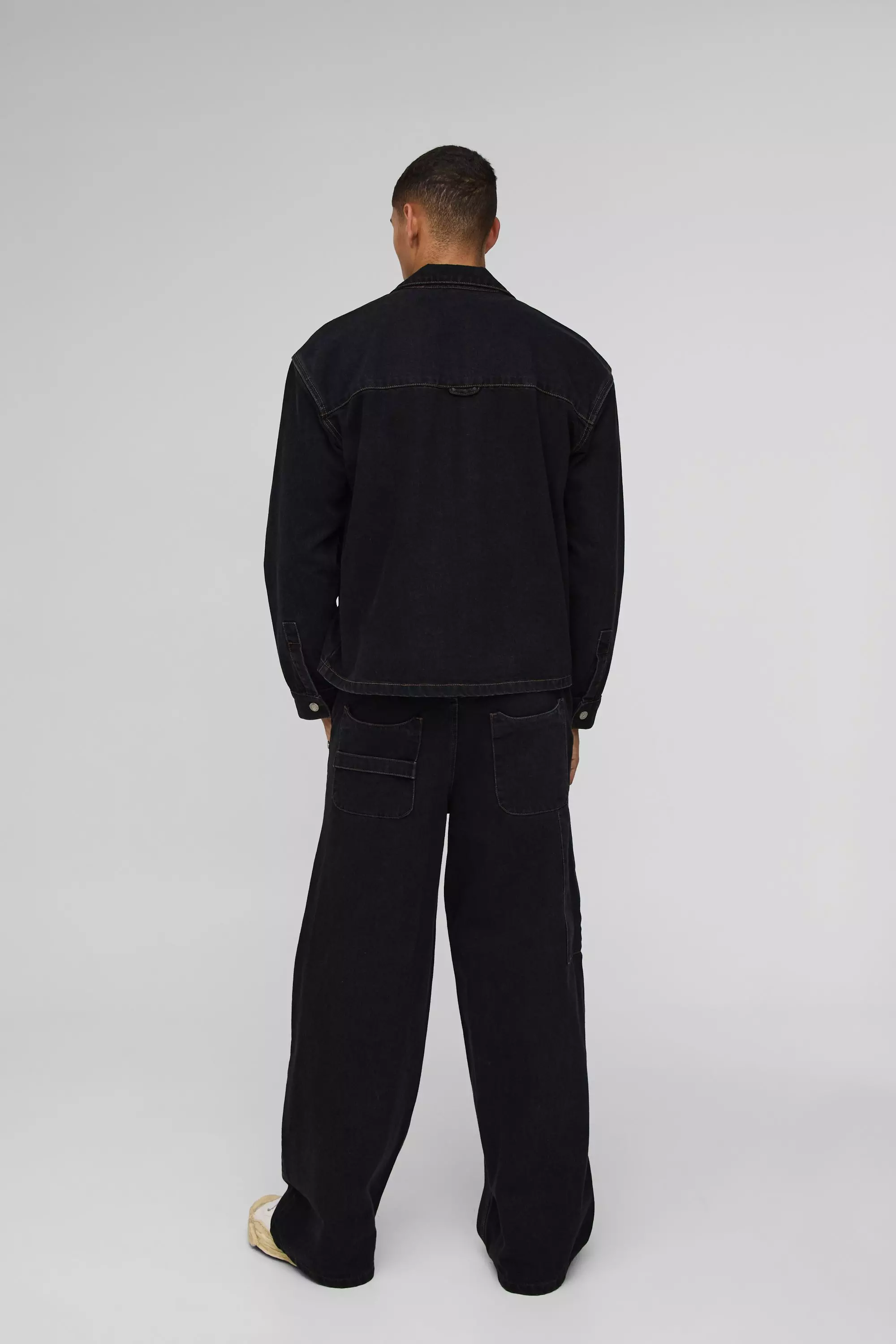 Washed black Oversized Carpenter Pocket Denim Shirt alternative image