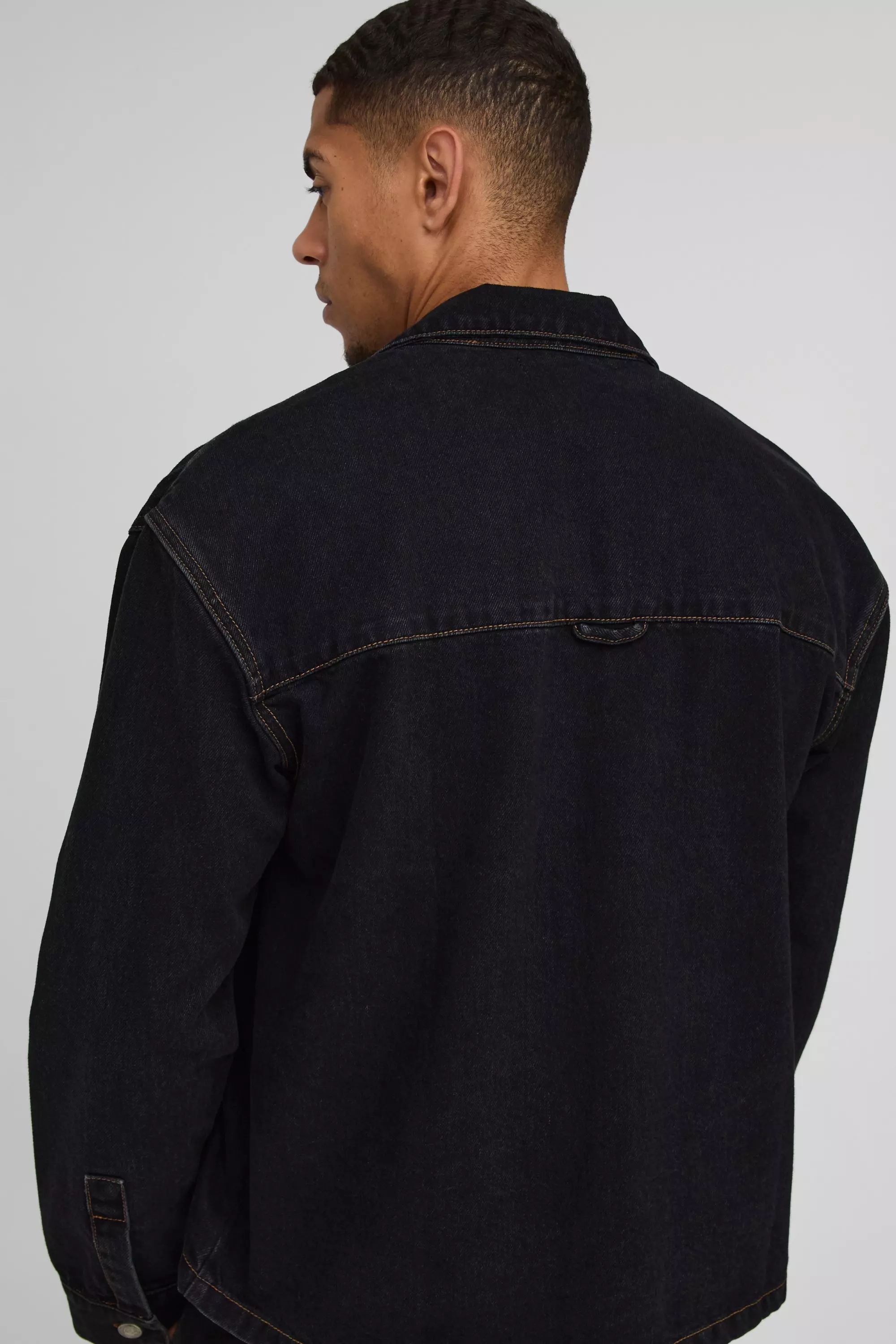 Washed black Oversized Carpenter Pocket Denim Shirt alternative image