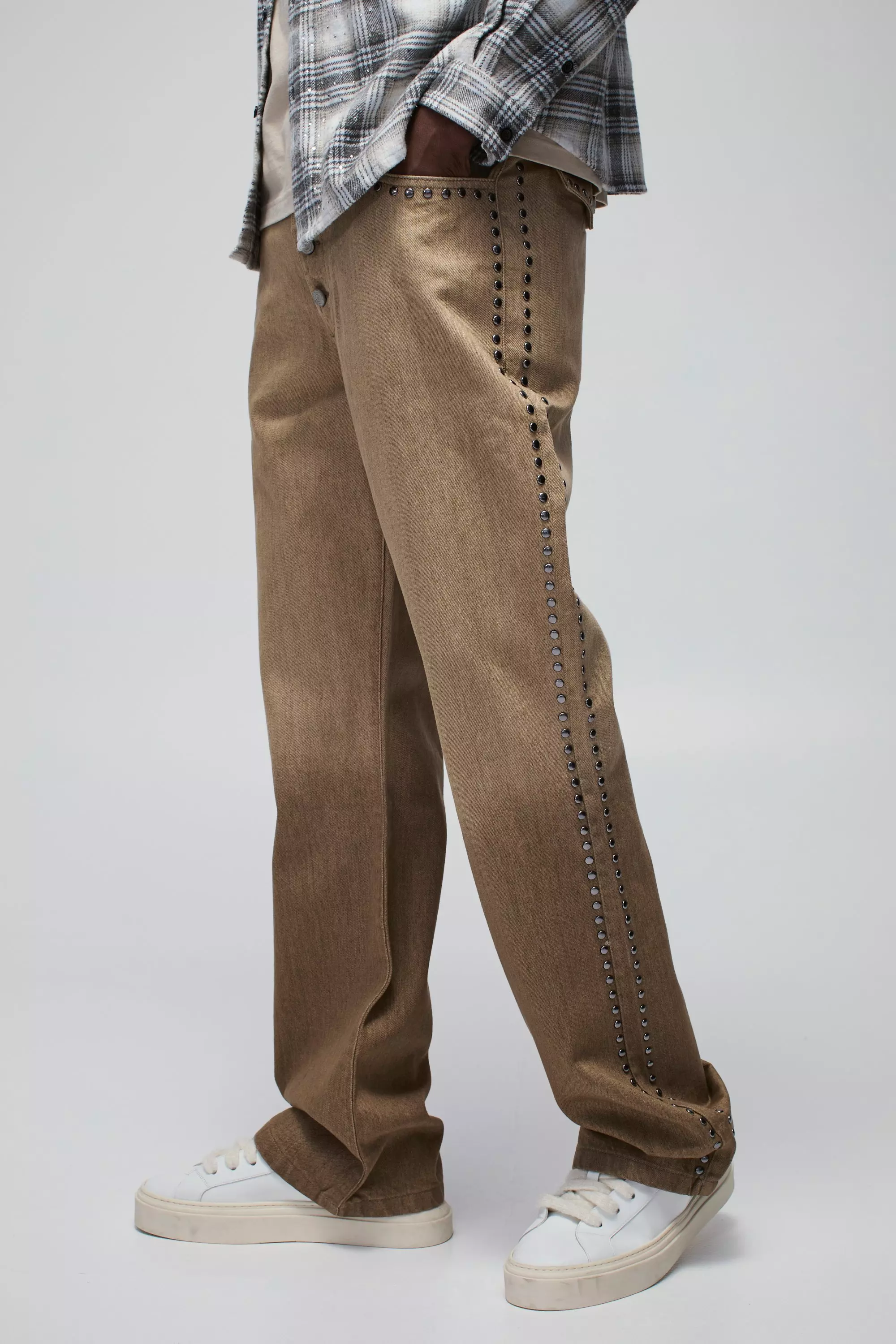 Ecru Slim Flare Silver Studded Jeans alternative image