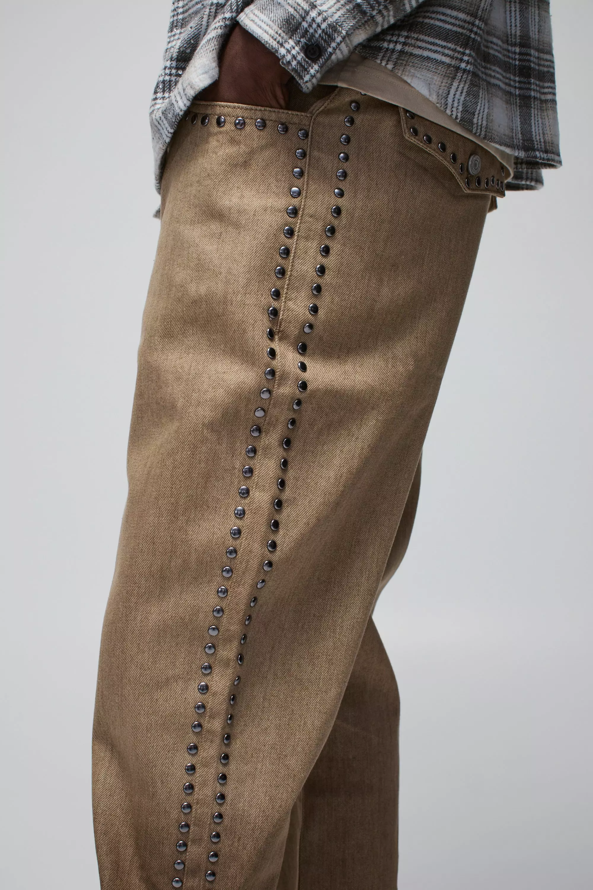 Ecru Slim Flare Silver Studded Jeans alternative image
