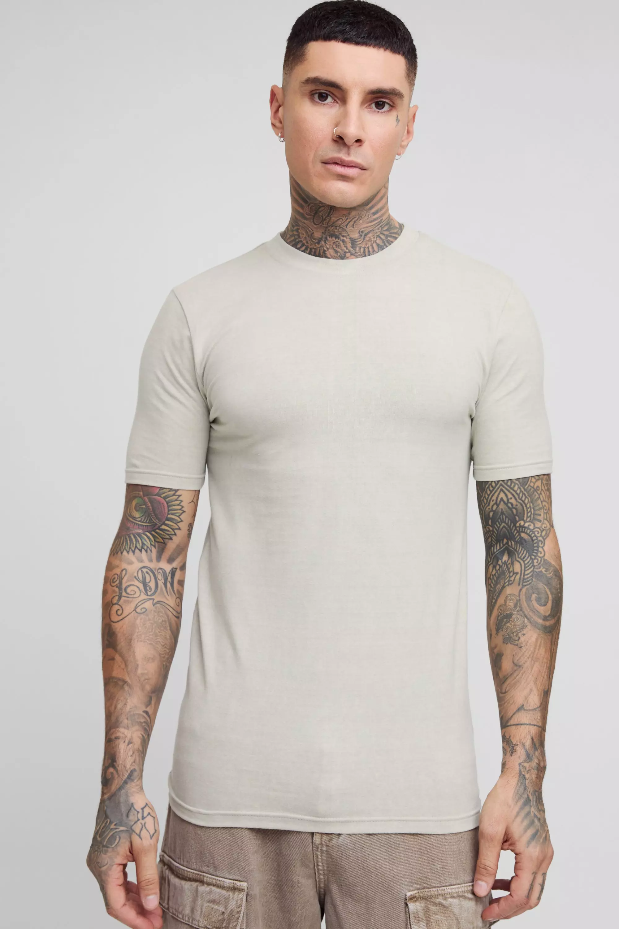 Tall Washed Muscle Fit T-shirt in Natural Stone