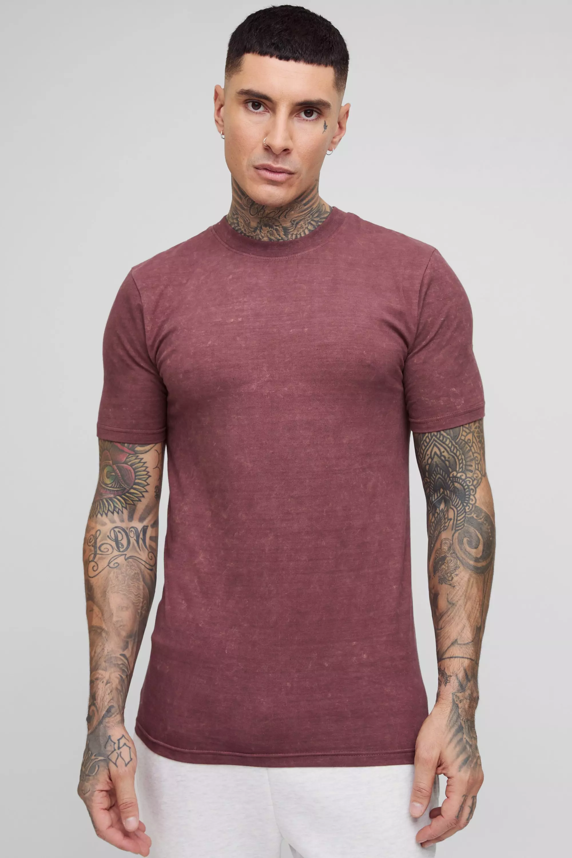 Brown Tall Washed Muscle Fit T-shirt in Chocolate