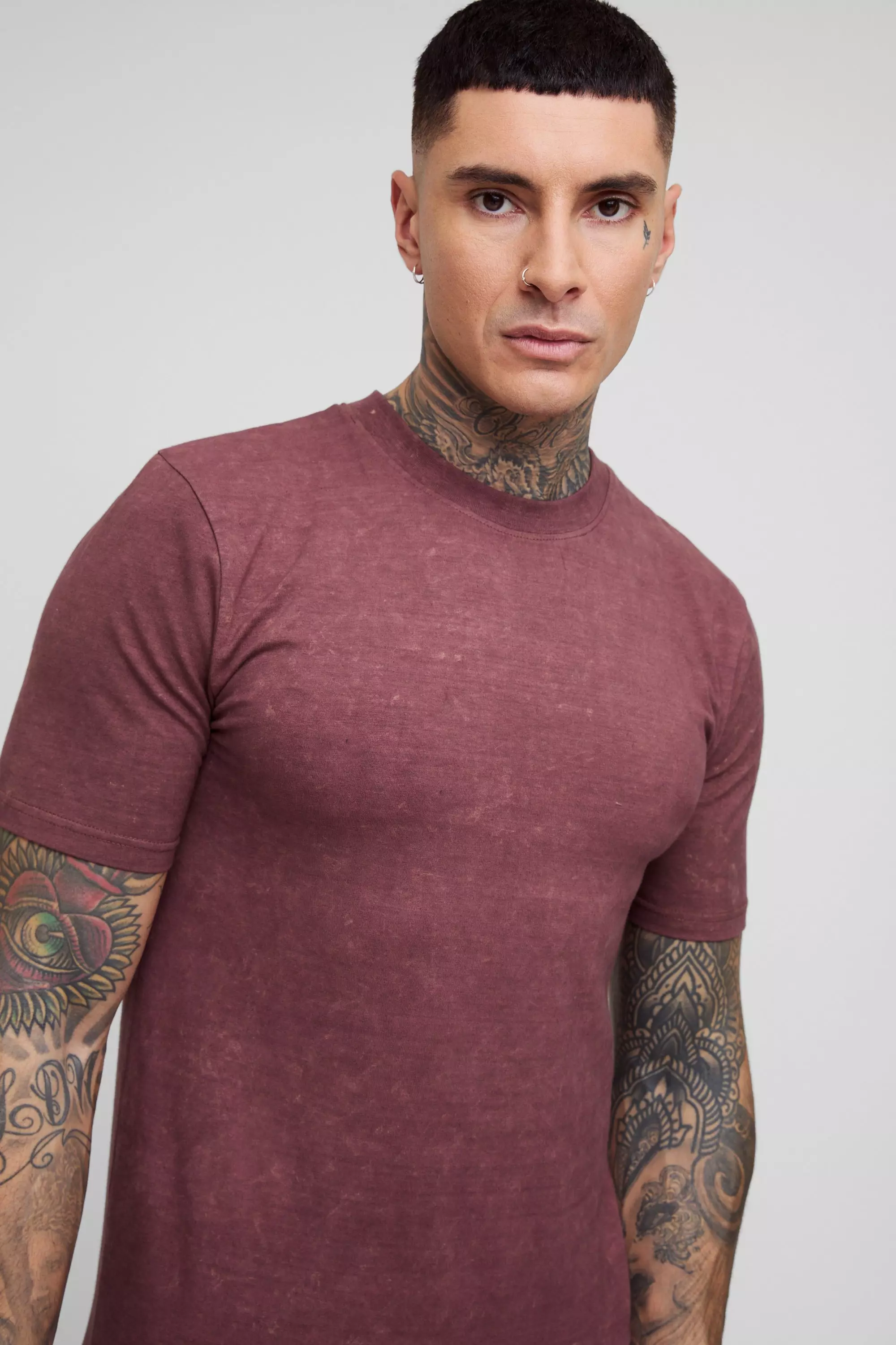 Tall Washed Muscle Fit T-shirt in Chocolate alternative image