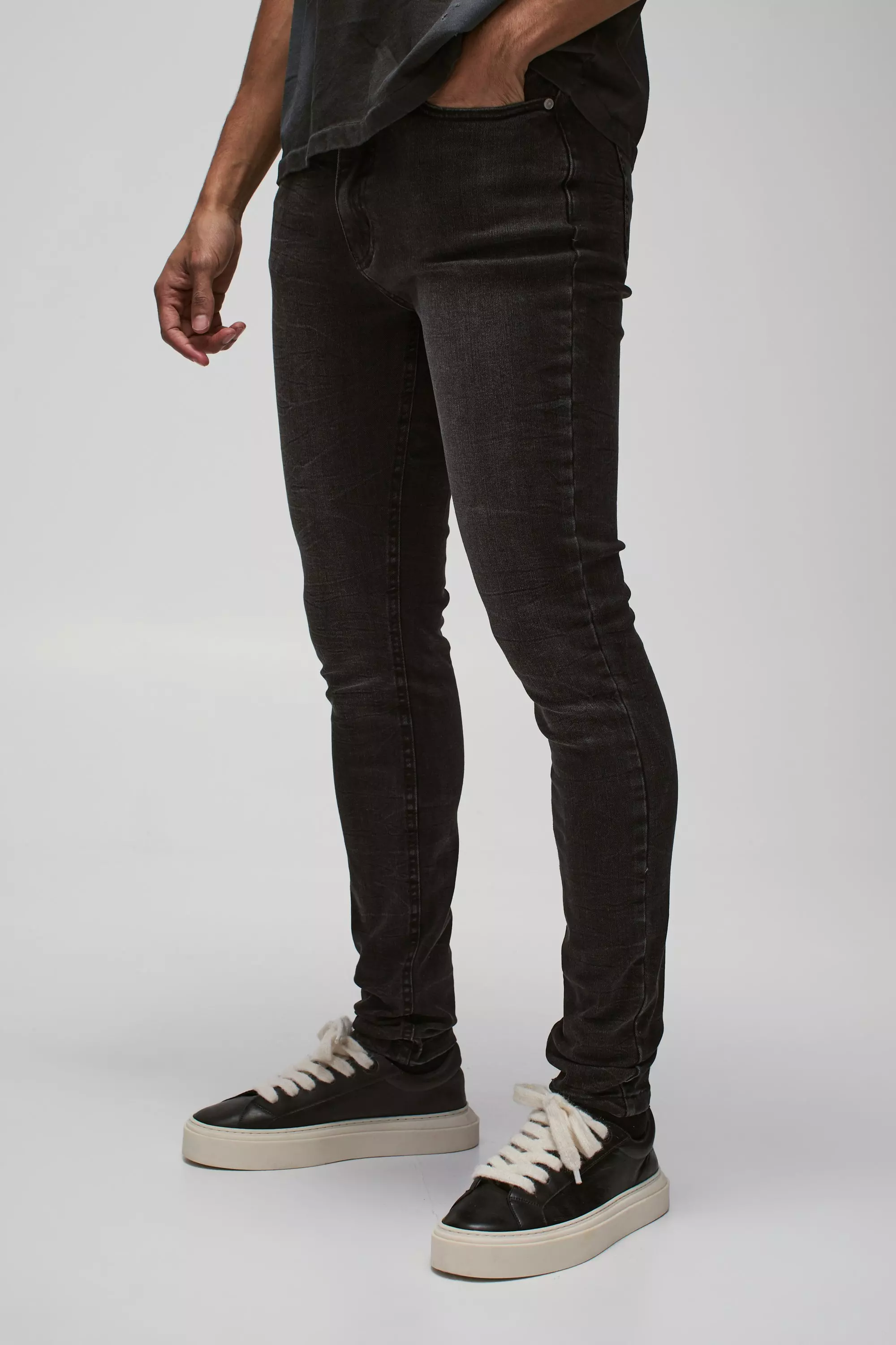 Charcoal Skinny Stretch Stacked Washed Jeans alternative image