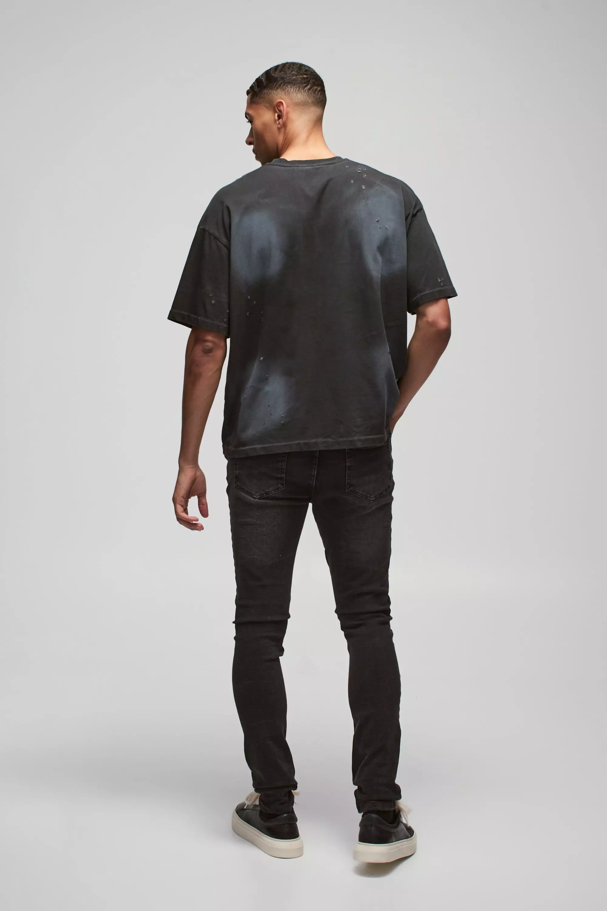 Charcoal Skinny Stretch Stacked Washed Jeans alternative image