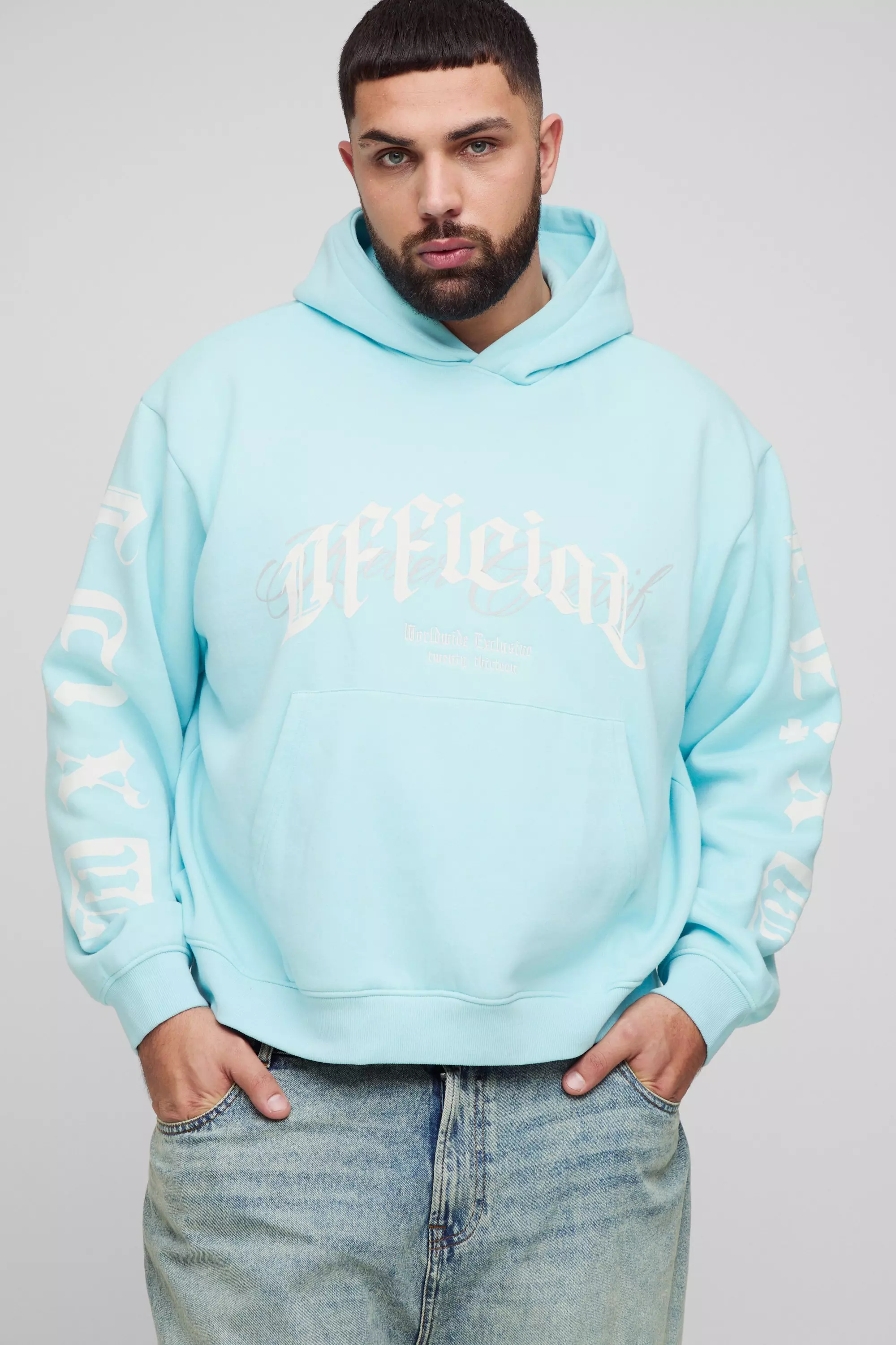 Plus Oversize Hoodie mit Official Stickerei, Light blue alternatives Bild