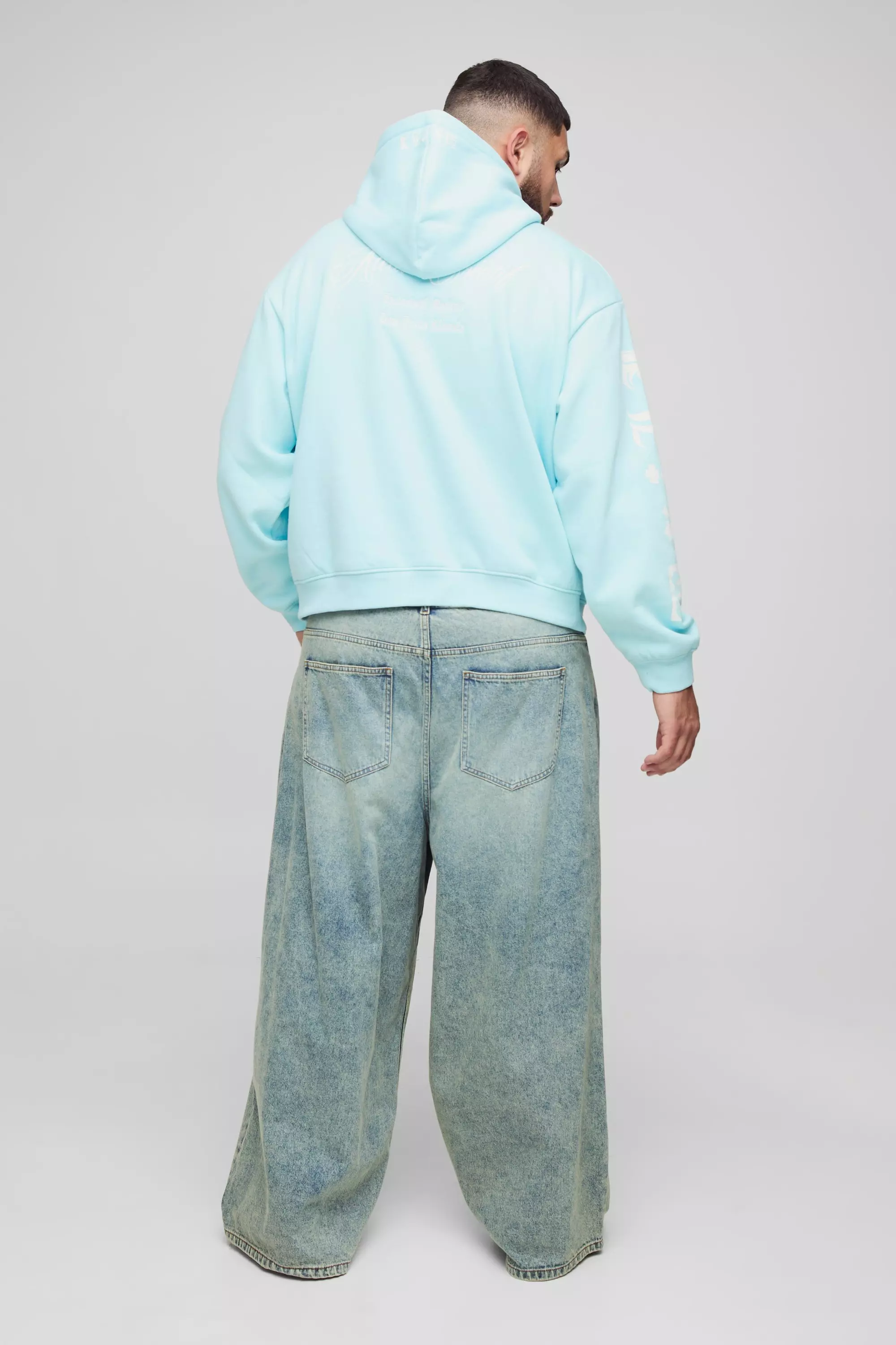 Plus Oversize Hoodie mit Official Stickerei, Light blue alternatives Bild