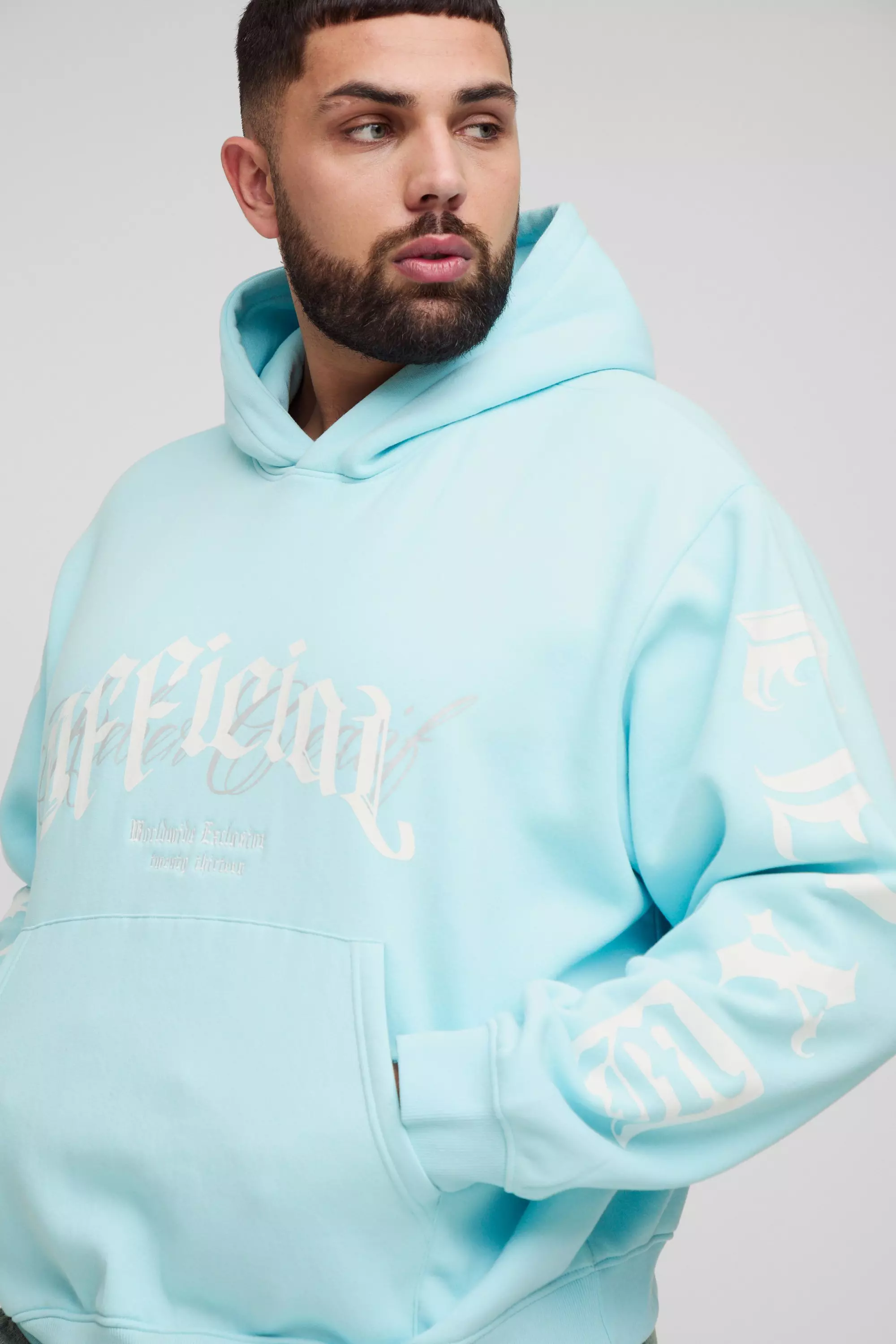 Plus Oversize Hoodie mit Official Stickerei, Light blue alternatives Bild