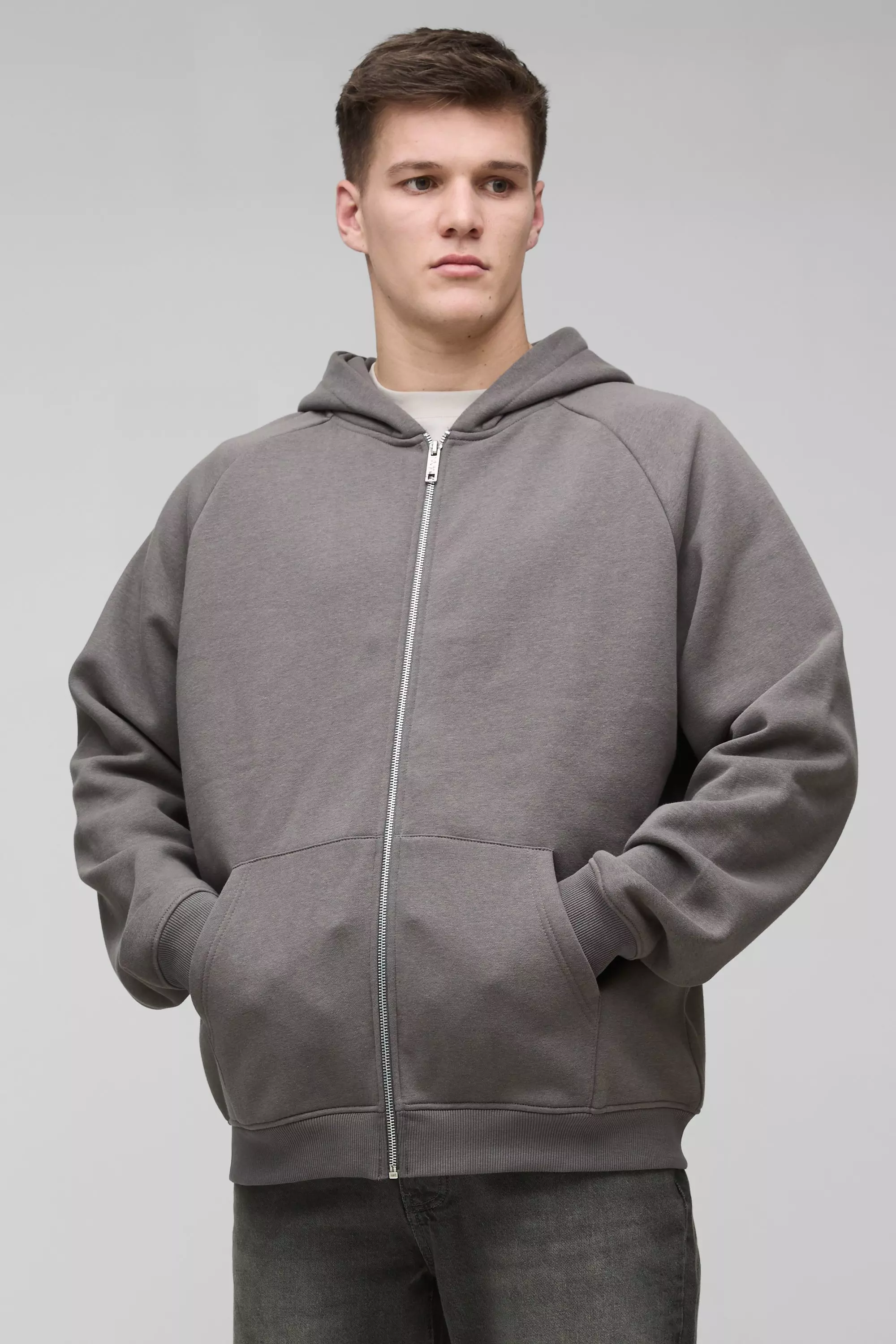 Tall - Sweat à capuche oversize zippé satiné, Charcoal autre image