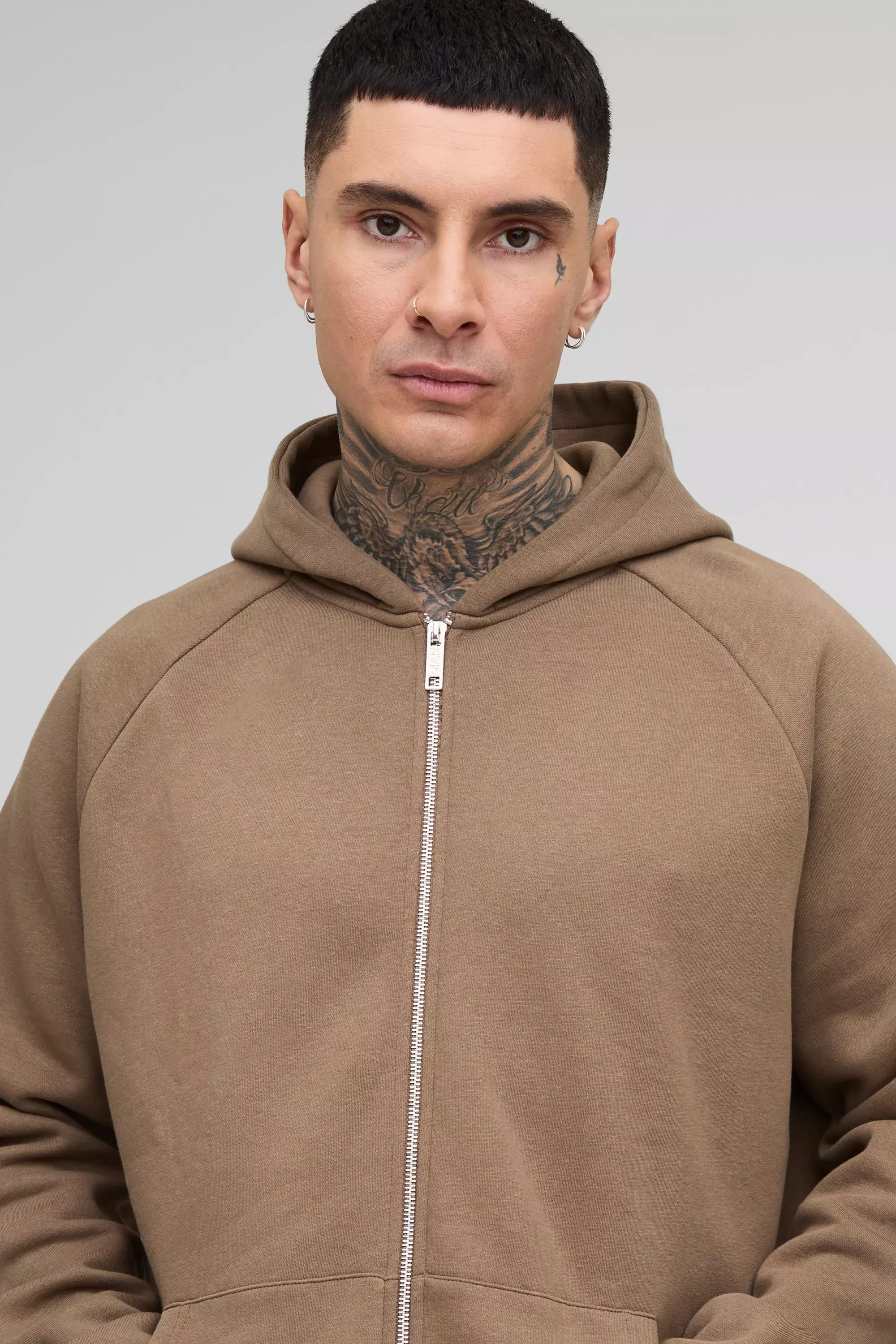 Tall - Sweat à capuche oversize zippé satiné, Brown autre image