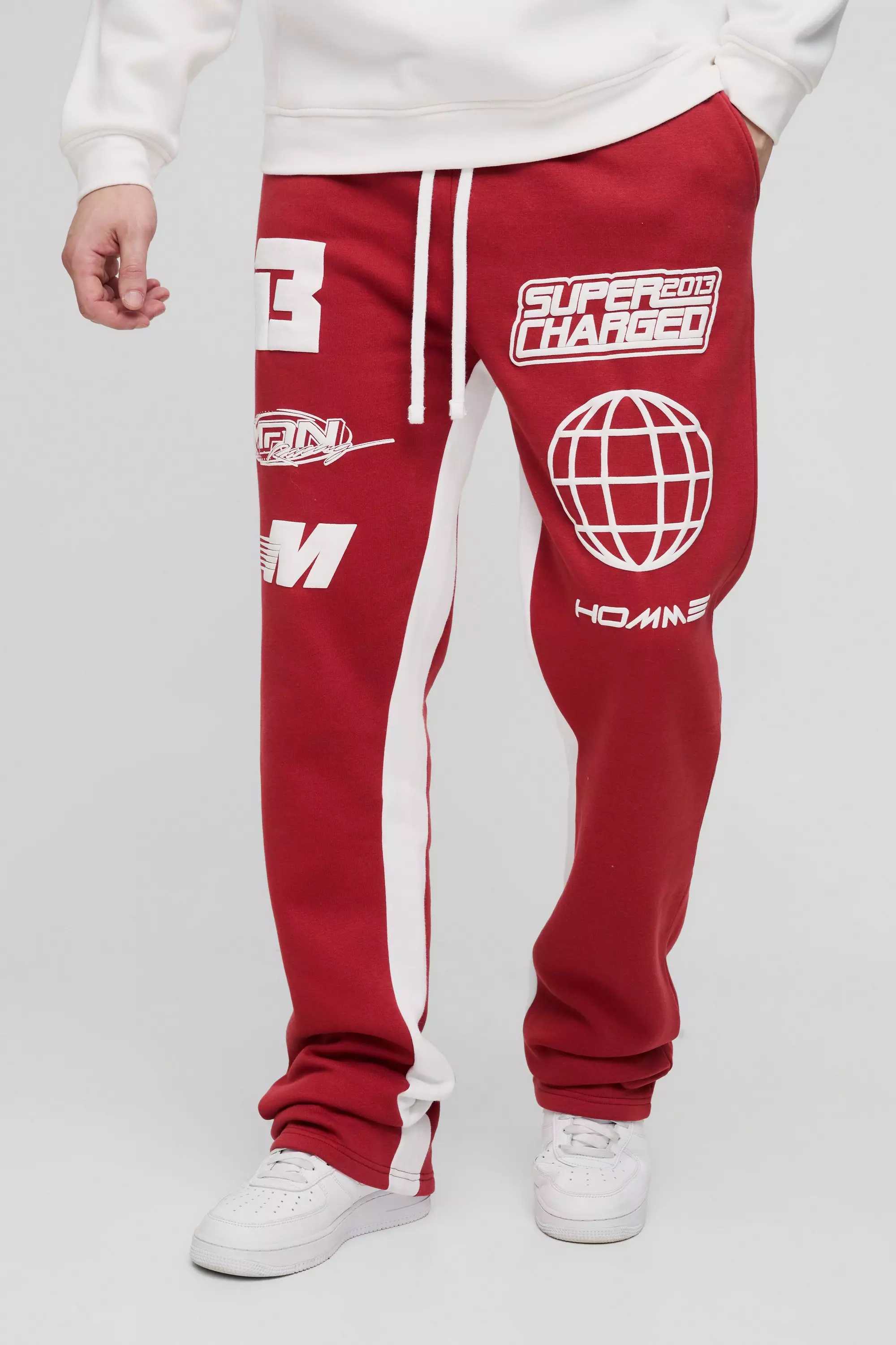 Tall Puff Print Slim Flare Stacked Gusset Jogger Red