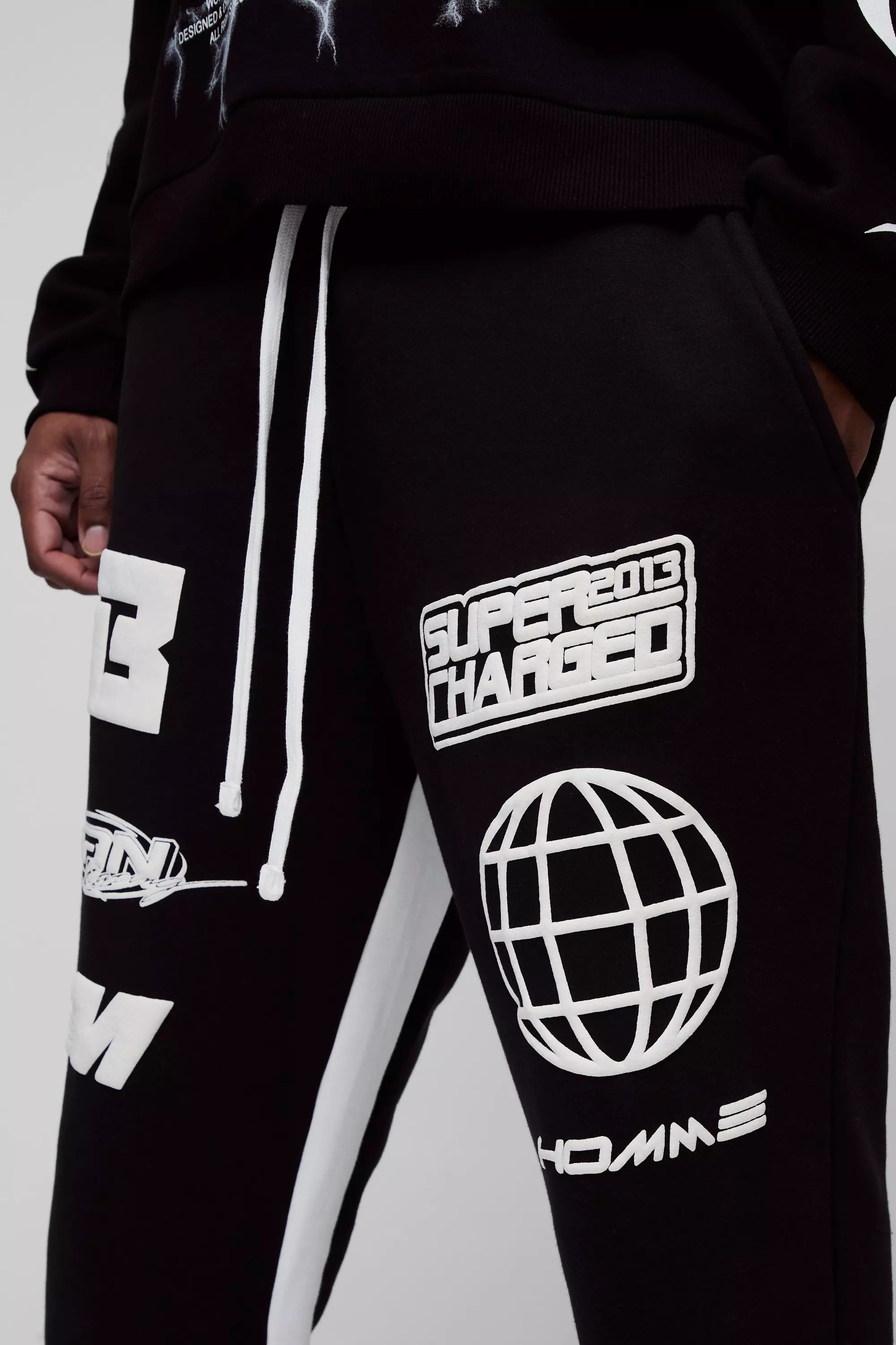 Black Plus Puff Print Slim Flare Stacked Gusset Joggers alternative image