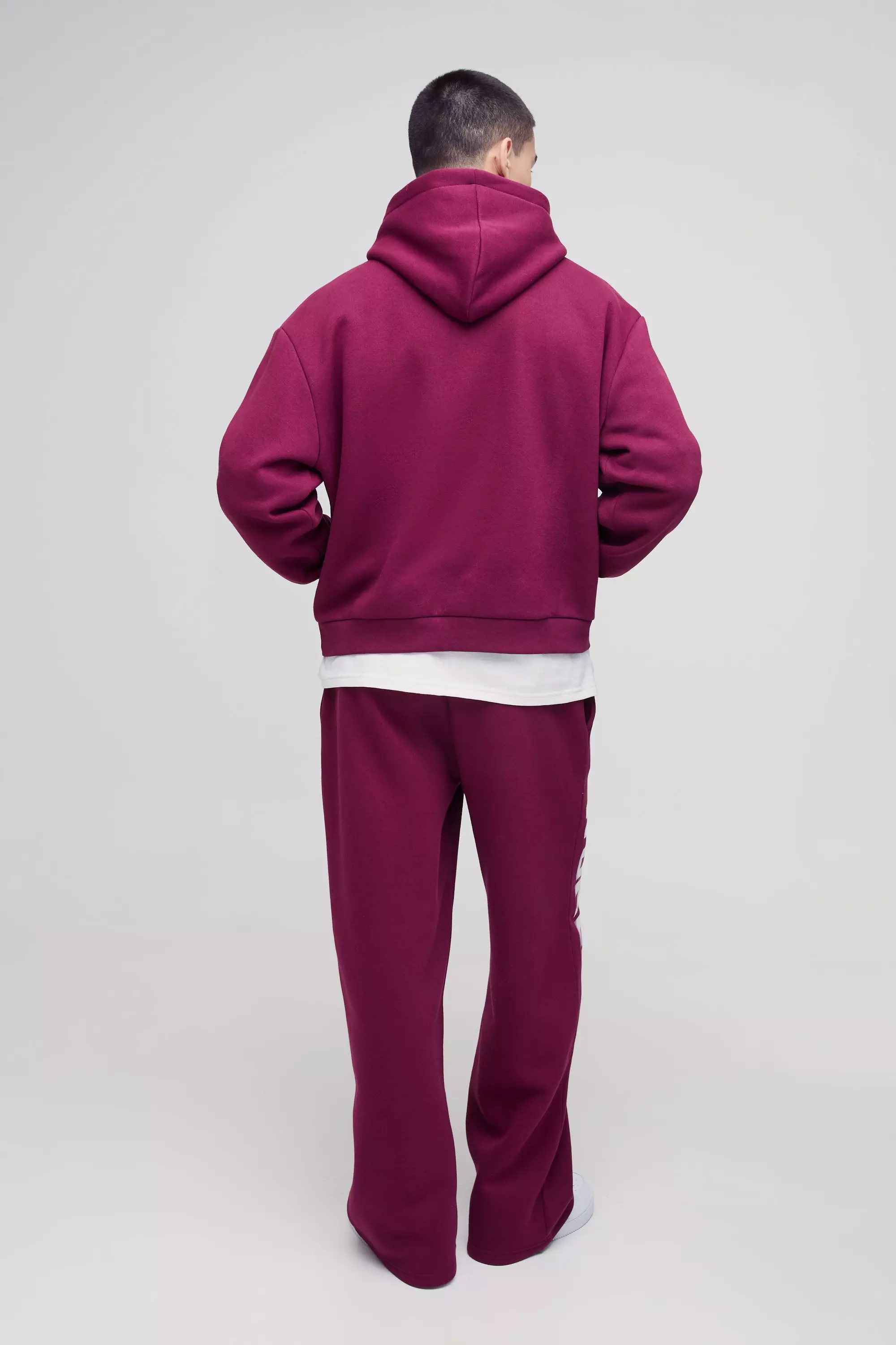 Burgundy Oversized Boxy Worldwide Print Hooded Tracksuit alternative image