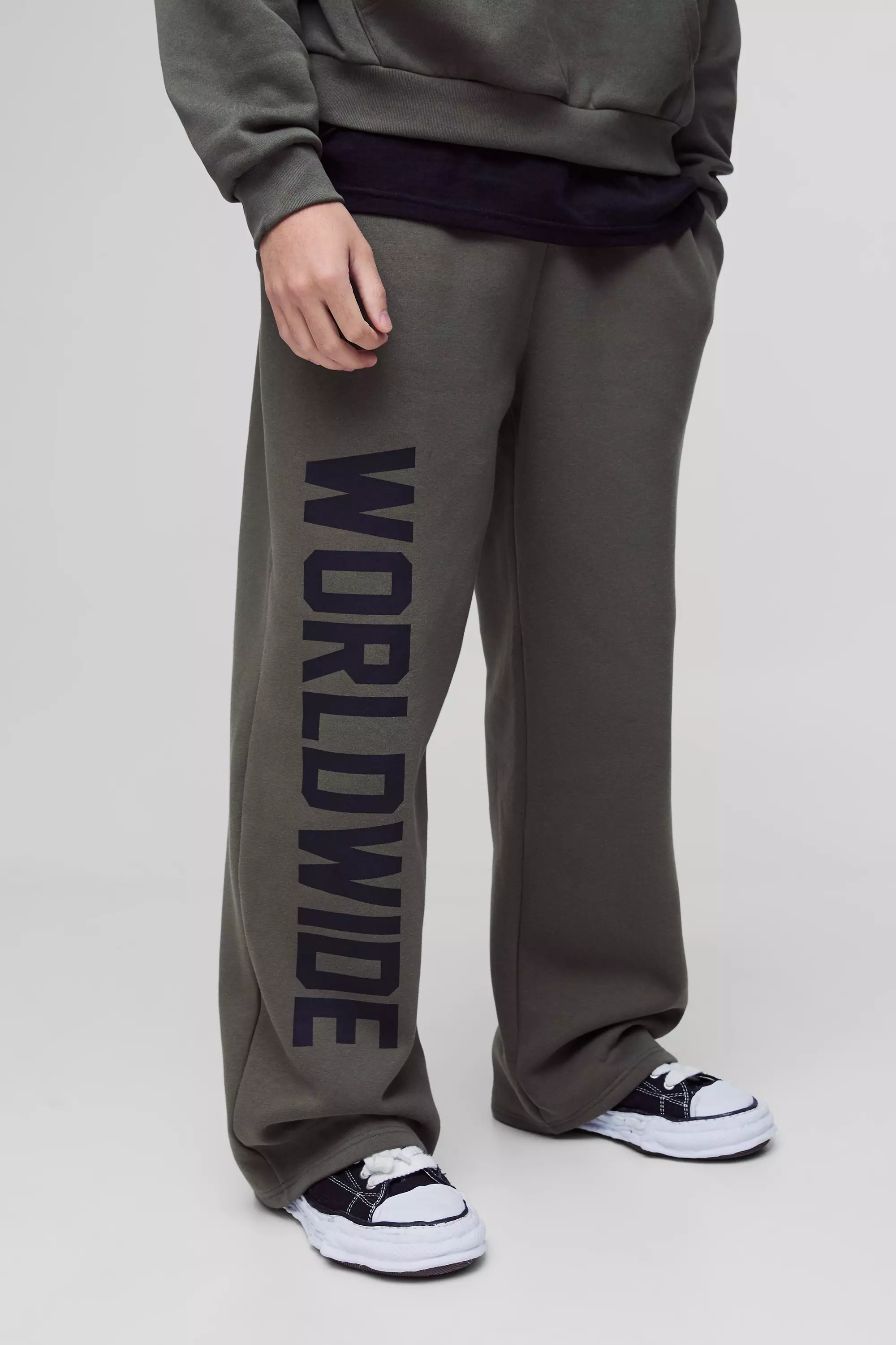 Khaki Wide Leg Worldwide Print Sweatpants alternative image