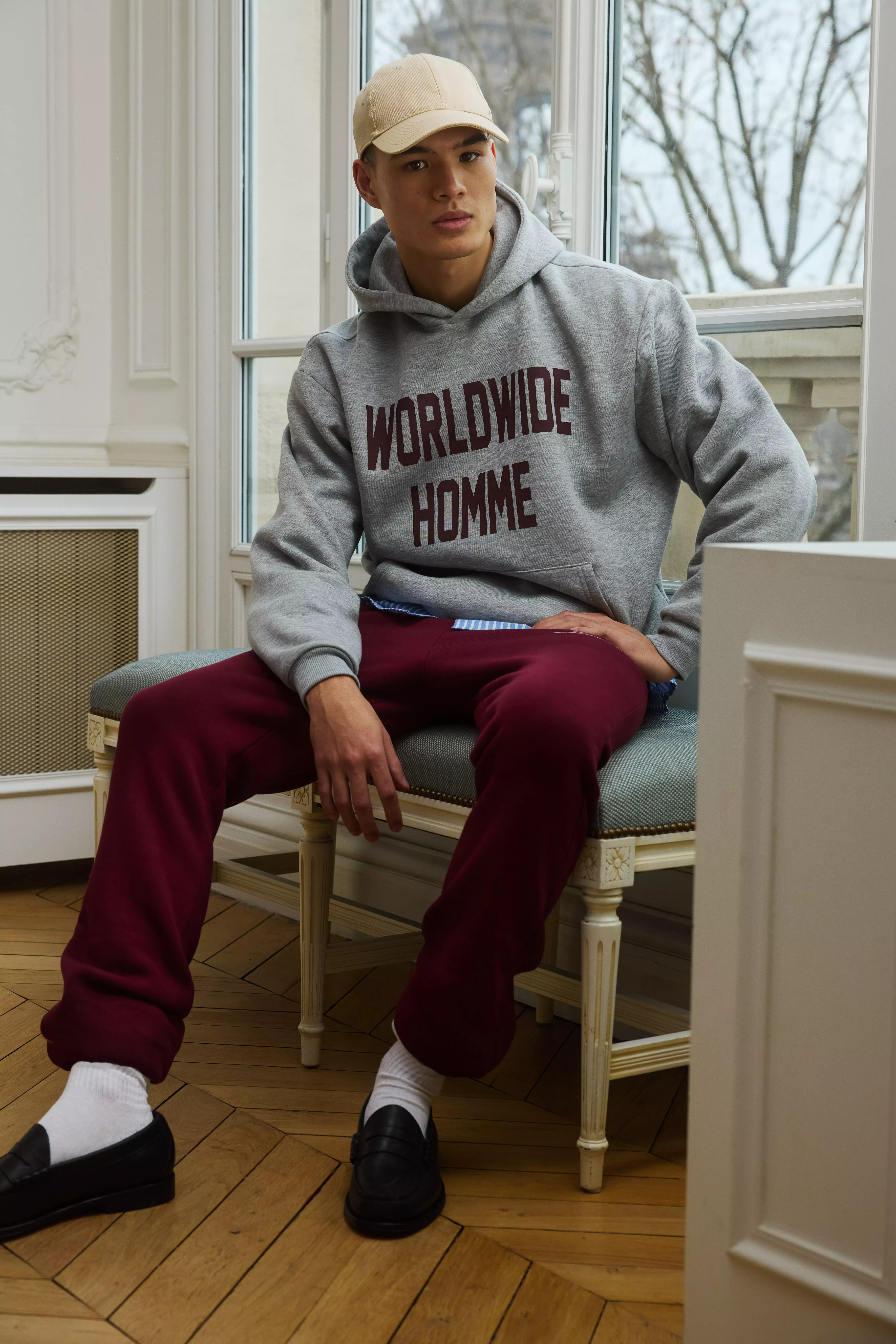 Grey marl Oversized Boxy Worldwide Print Hoodie alternative image