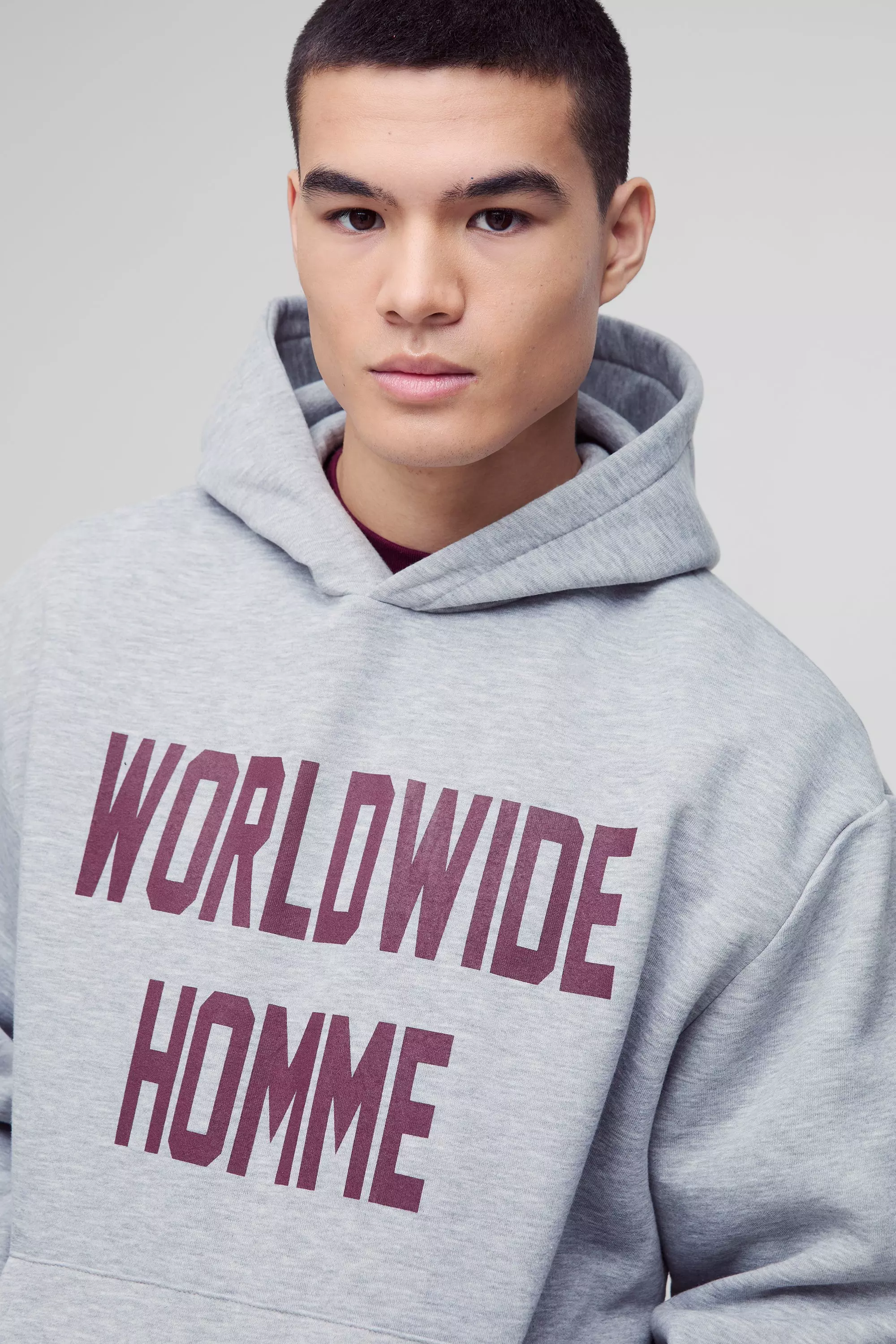 Grey marl Oversized Boxy Worldwide Print Hoodie alternative image