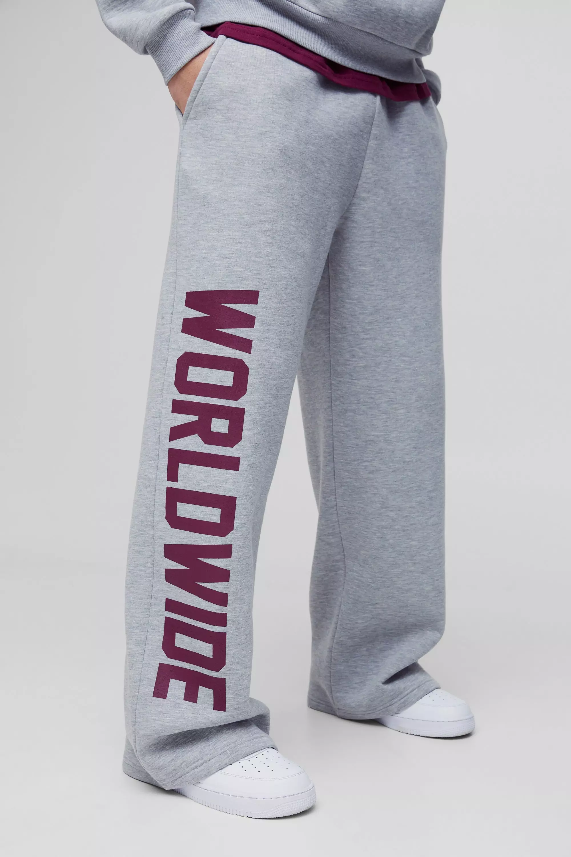 Grey marl Wide Leg Worldwide Print Sweatpants alternative image