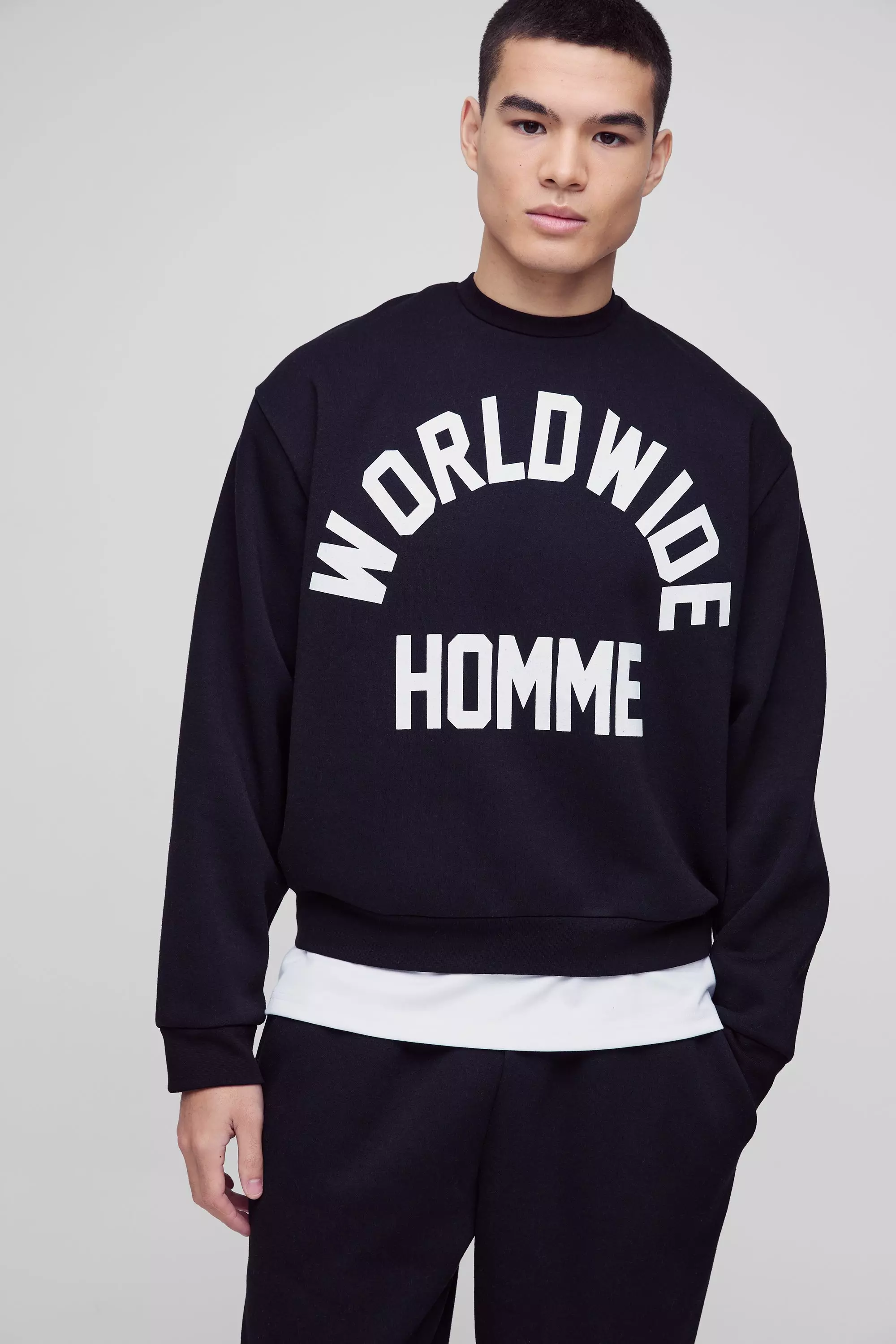 Felpa Squadrata Oversize Con Stampa Worldwide, Black immagine alternativa