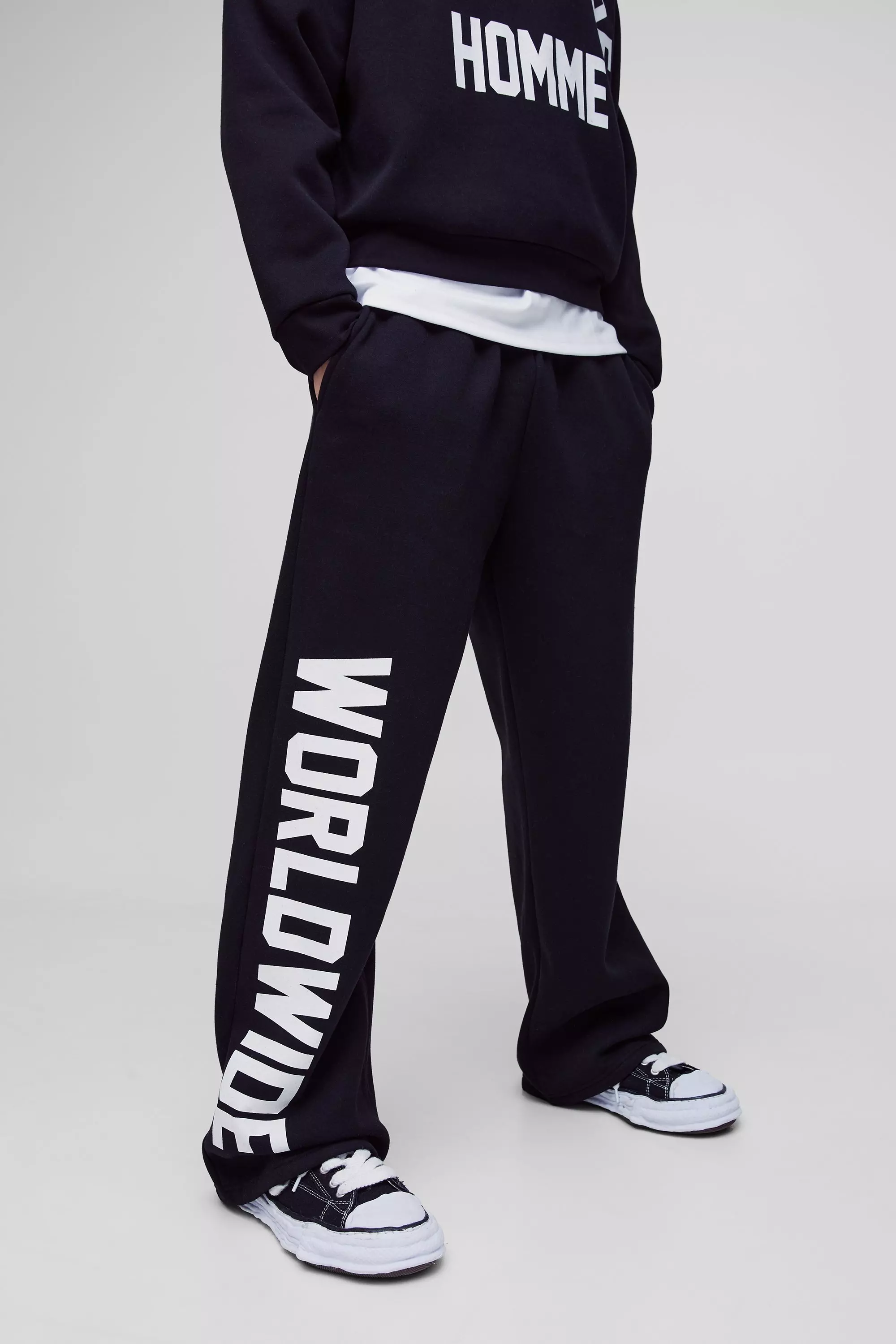 Black Wide Leg Worldwide Print Jogger alternative image