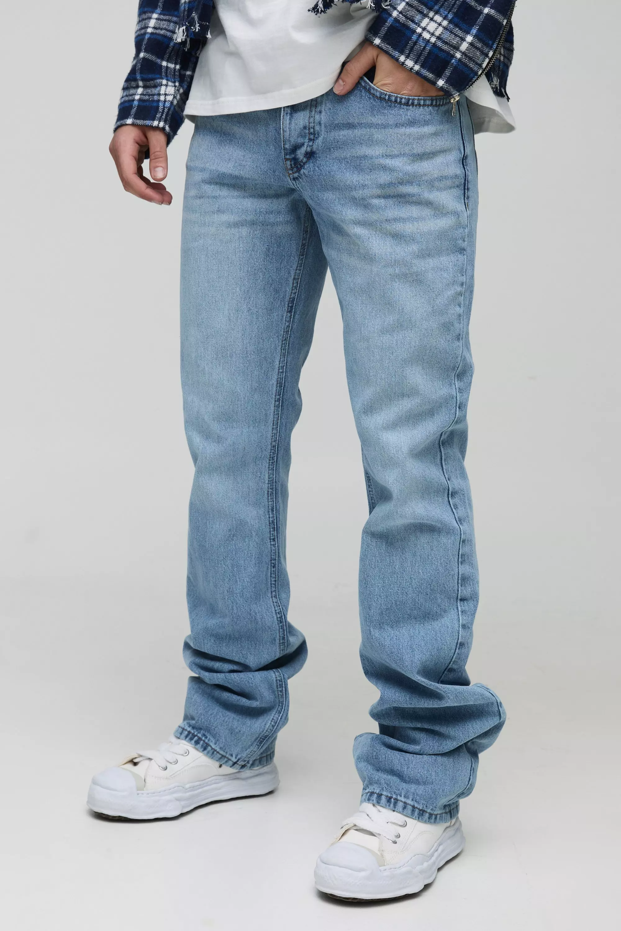 Blue Slim Flared Stacked Washed Jeans