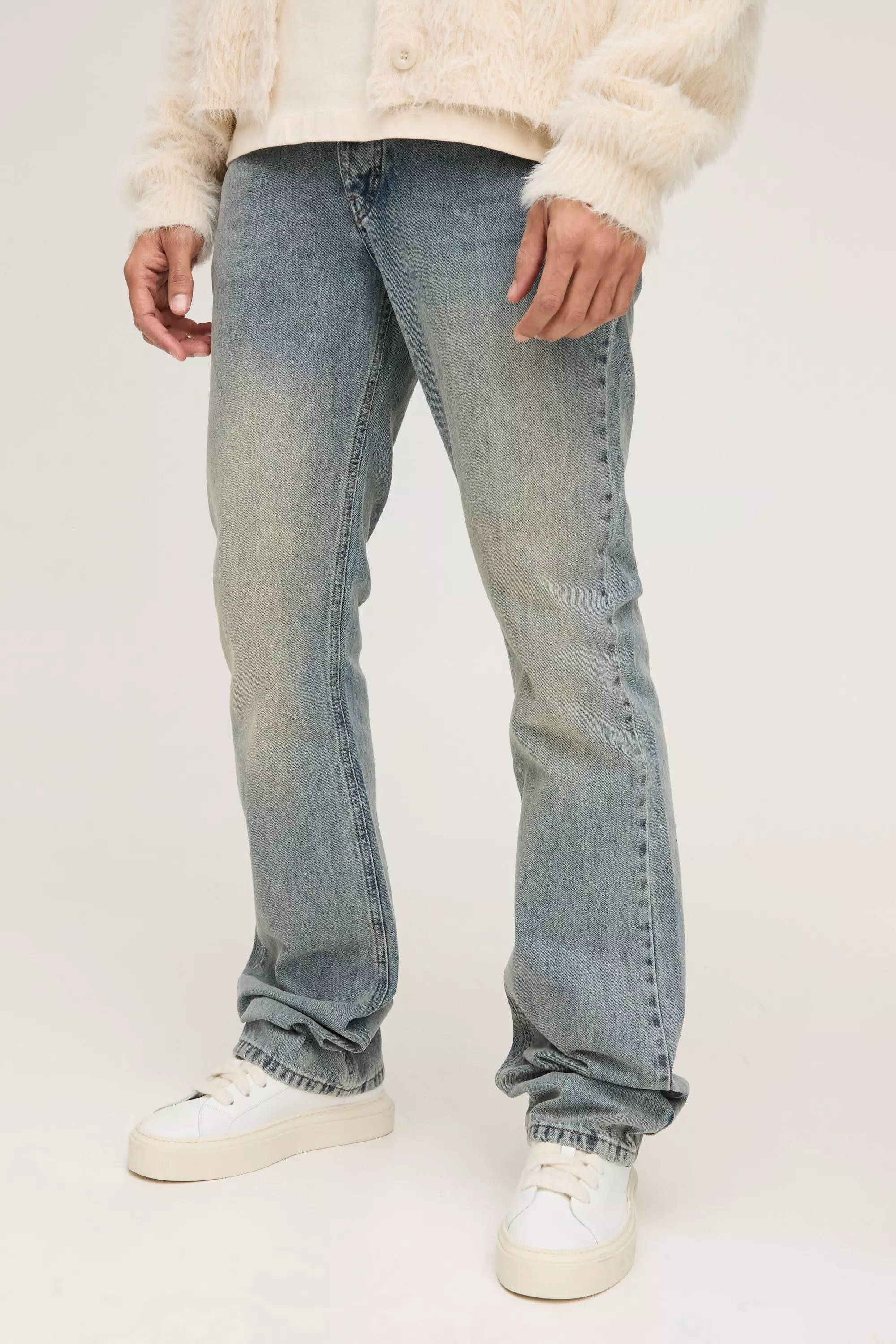 Blue Slim Flared Stacked Washed Jeans