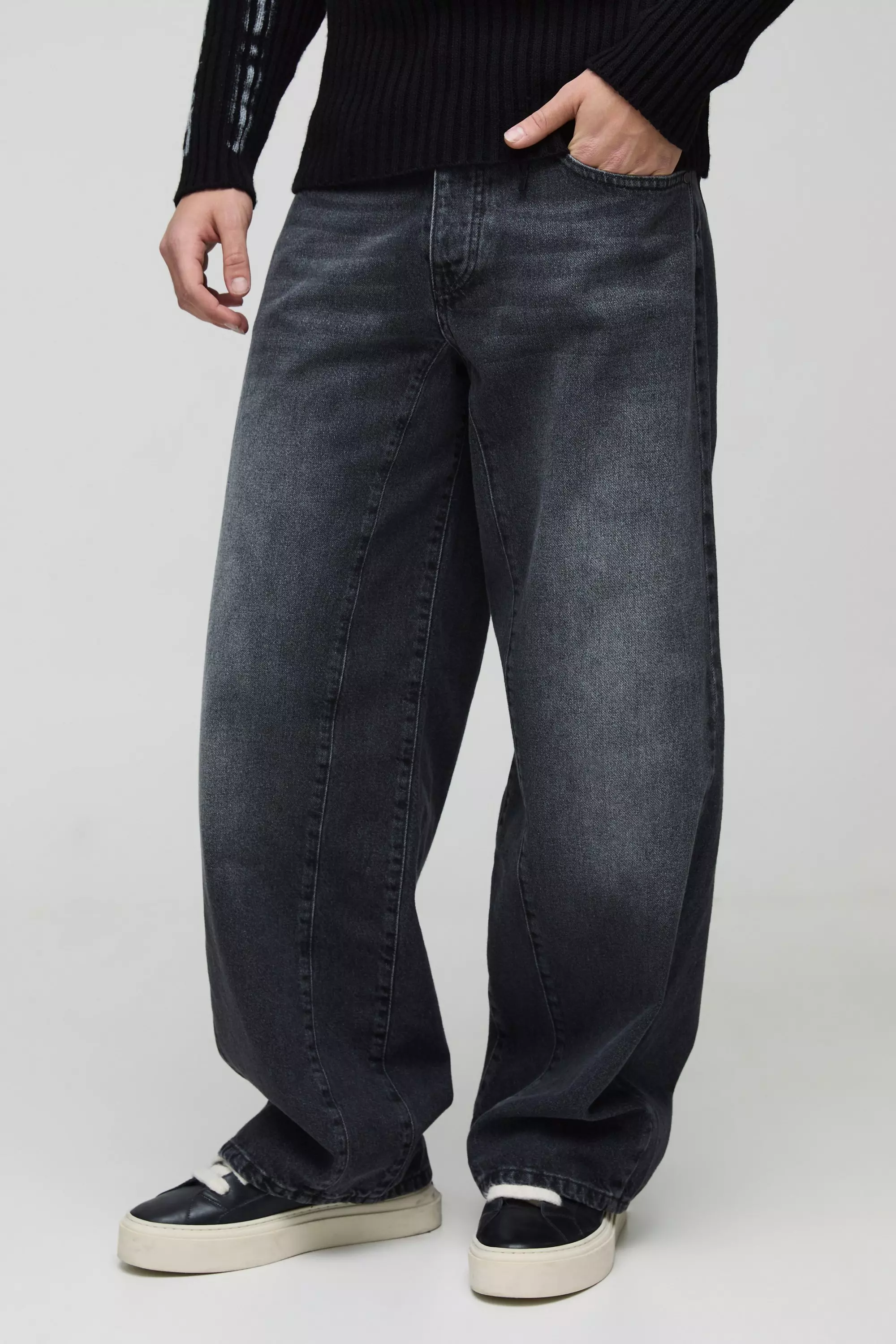 Baggy Fit Rigid Gusset Panel Jeans Charcoal