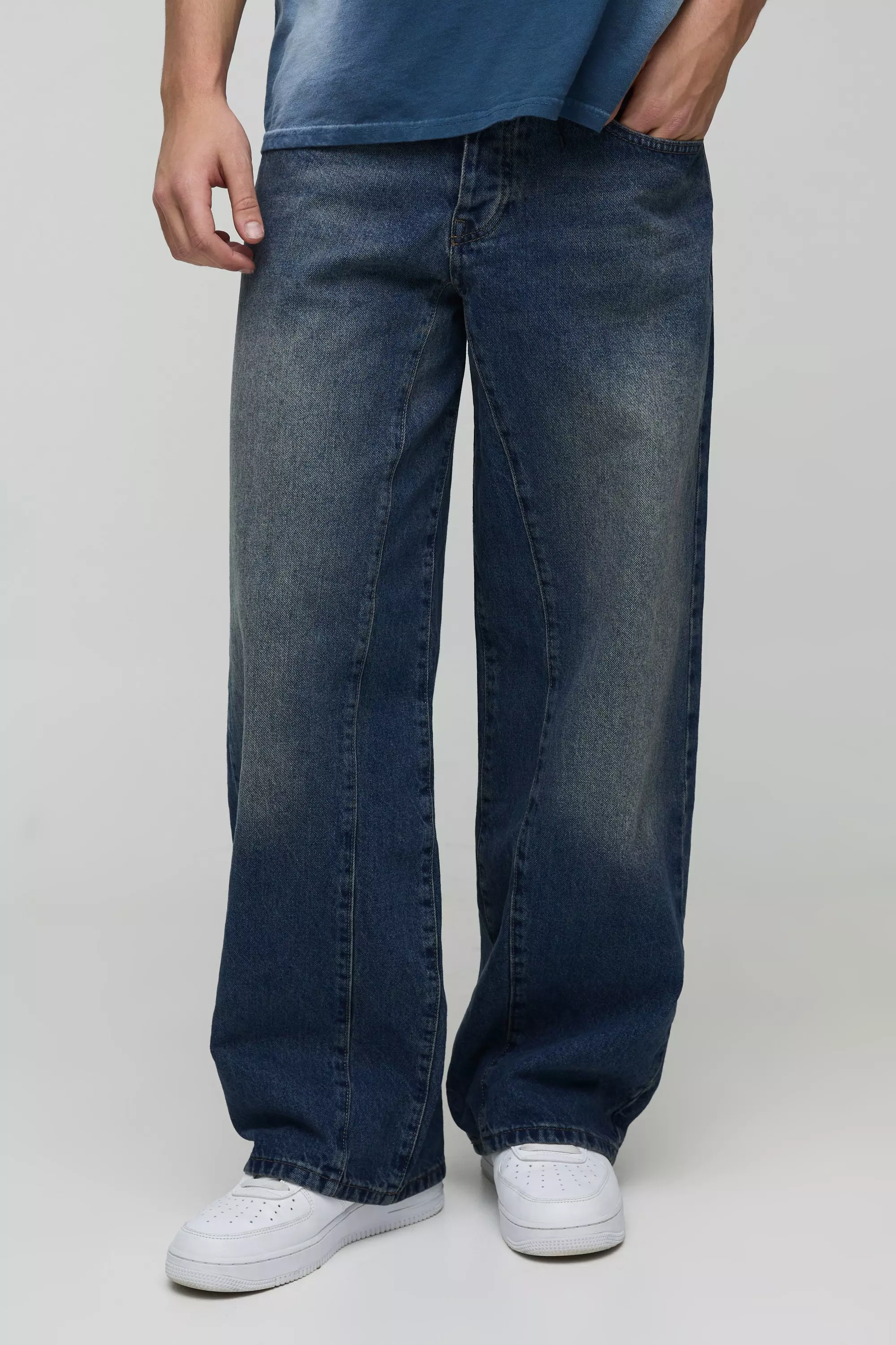 Baggy Fit Rigid Gusset Panel Jeans Blue