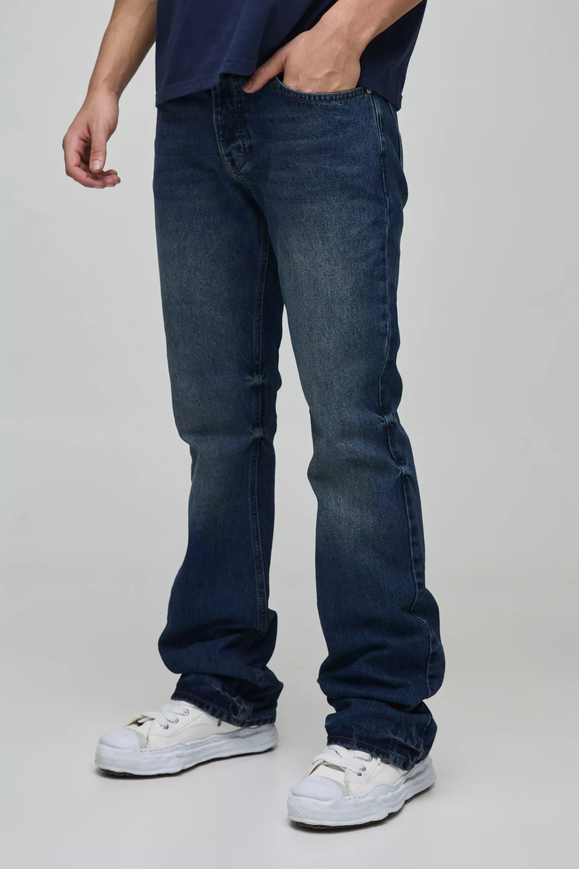 Blue Slim Flared Stacked Washed Jeans