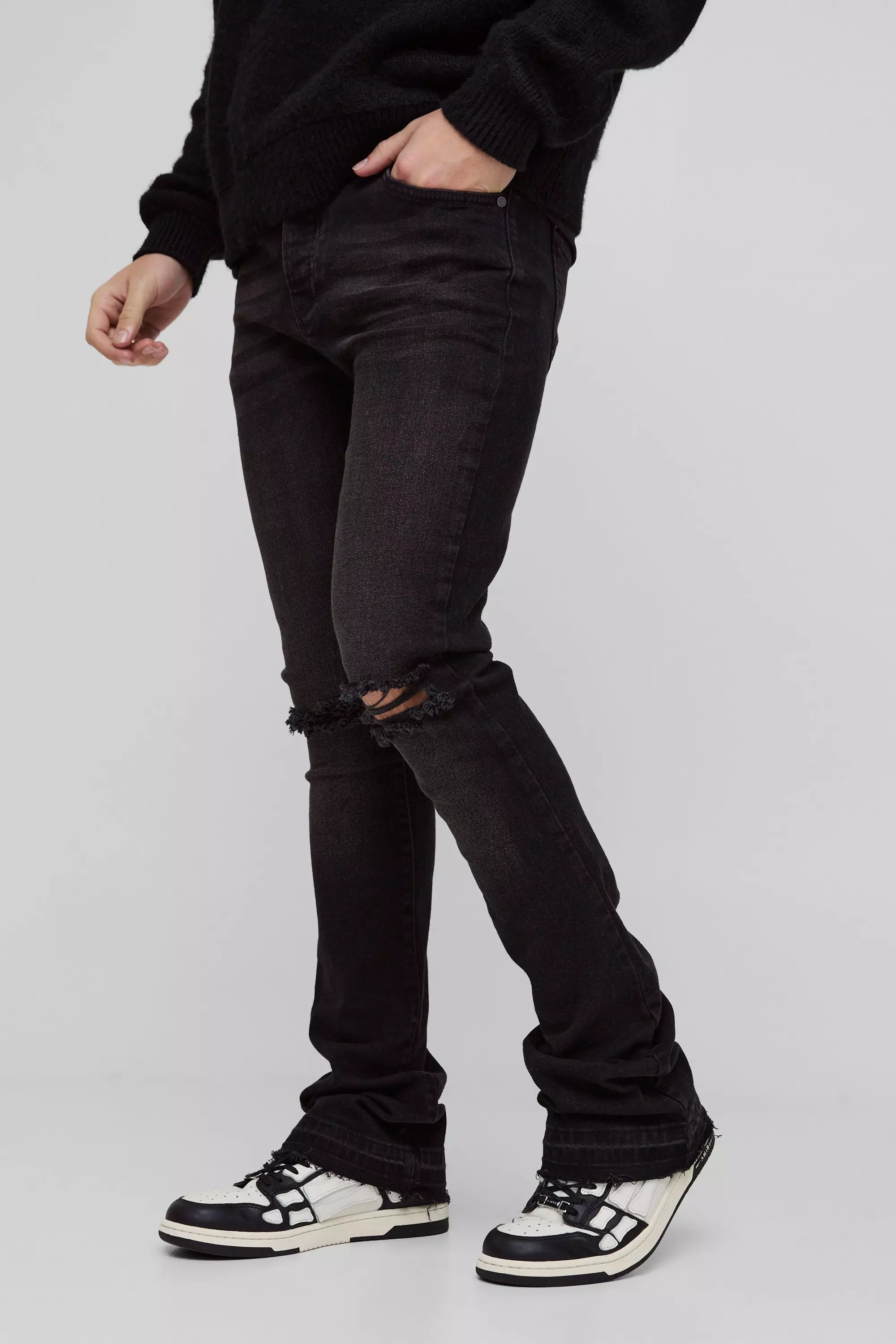 Brown Skinny Stacked Flared Ripped Knee Jeans alternative image