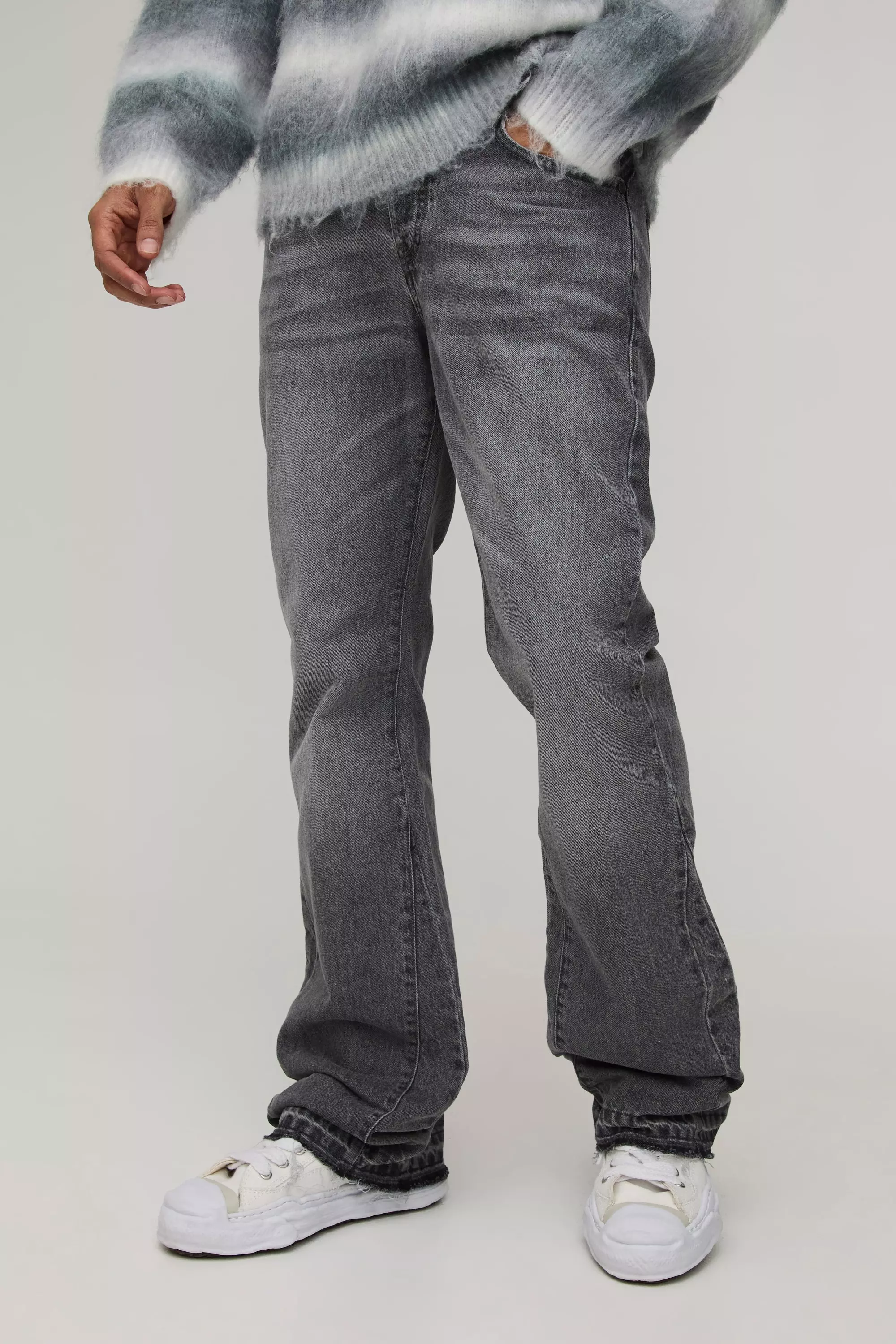 Grey Slim Flared Stacked Tonal Gusset Jeans